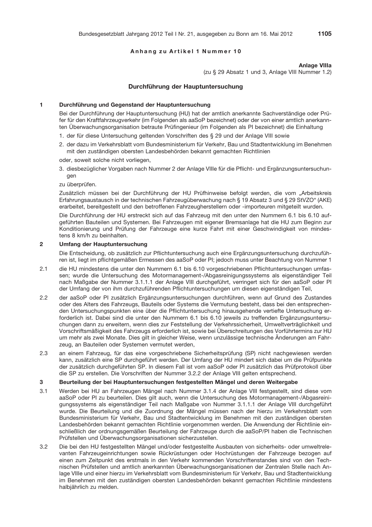 BGBl. 2012, Seite 1105 — Originalseite als Abbildung