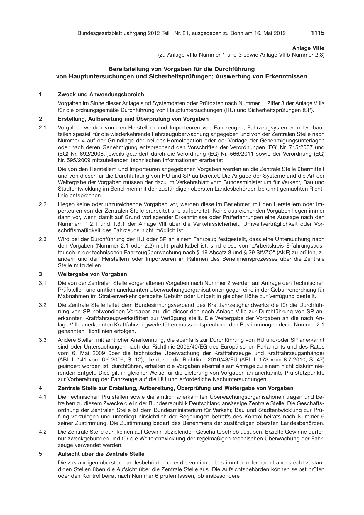 BGBl. 2012, Seite 1115 — Originalseite als Abbildung