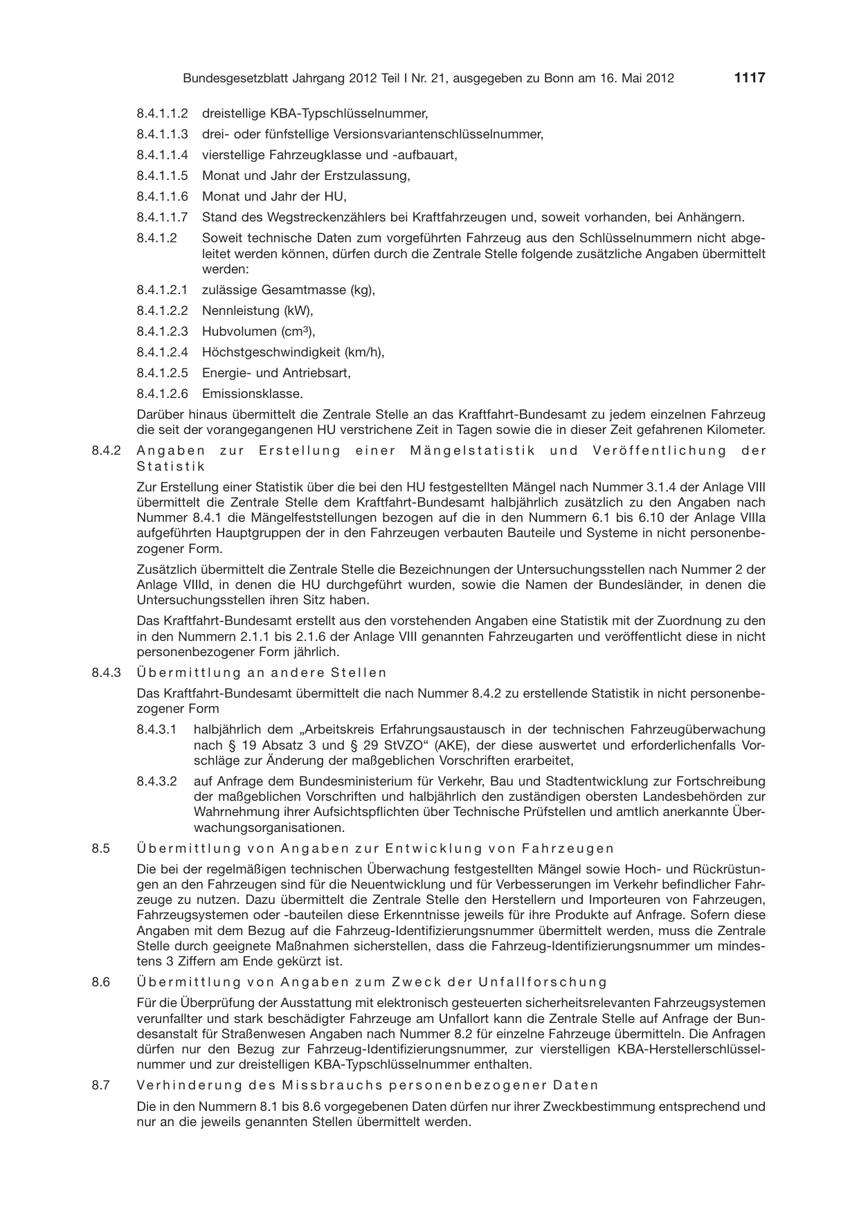 BGBl. 2012, Seite 1117 — Originalseite als Abbildung