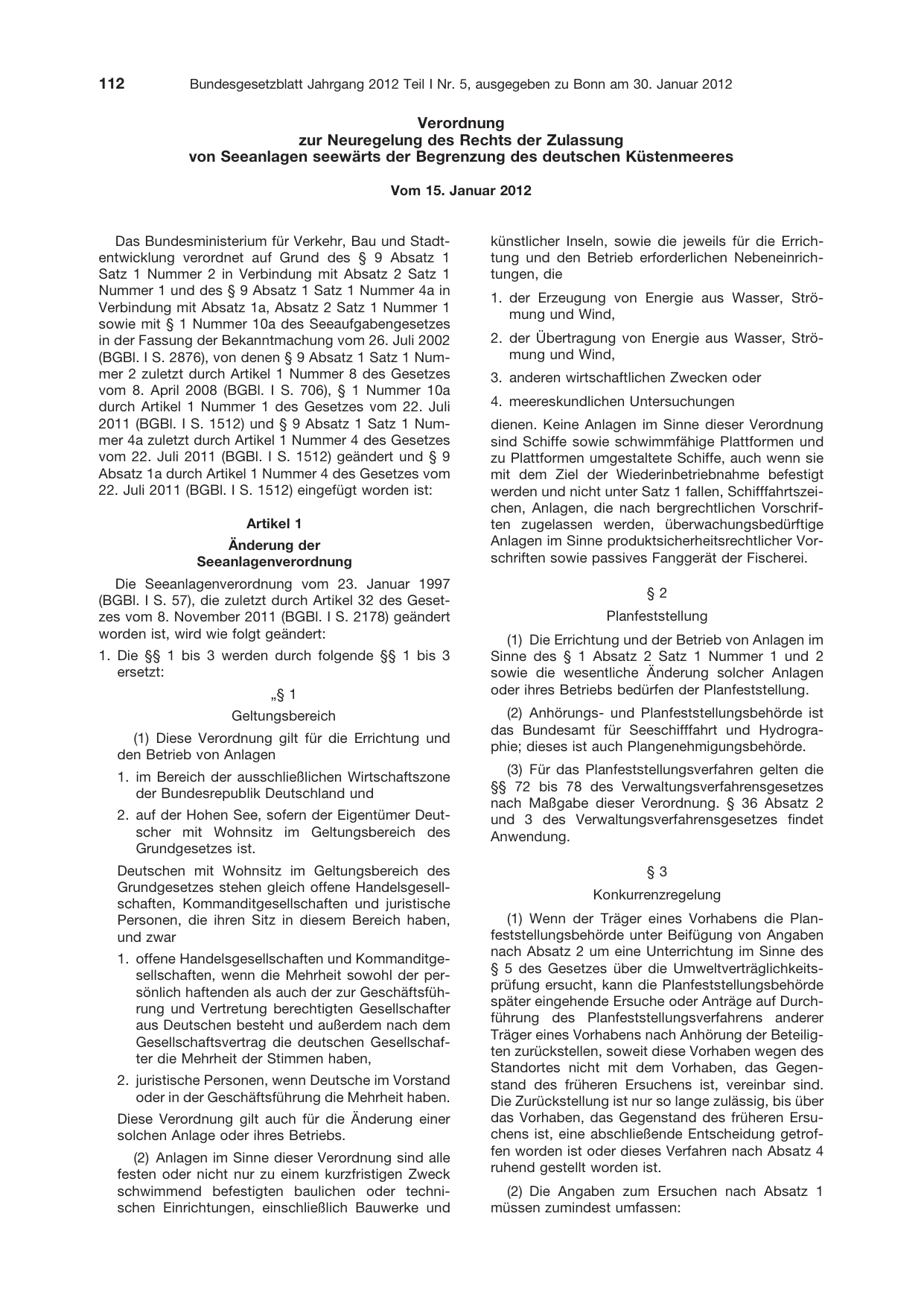 BGBl. 2012, Seite 112 — Originalseite als Abbildung