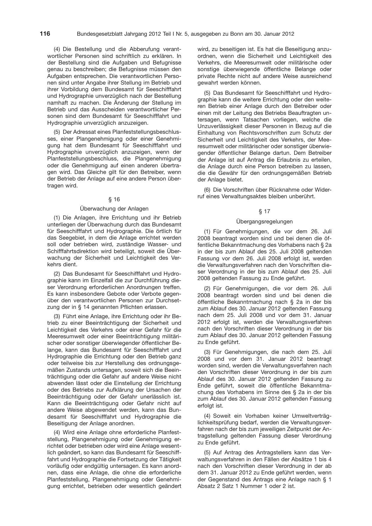 BGBl. 2012, Seite 116 — Originalseite als Abbildung
