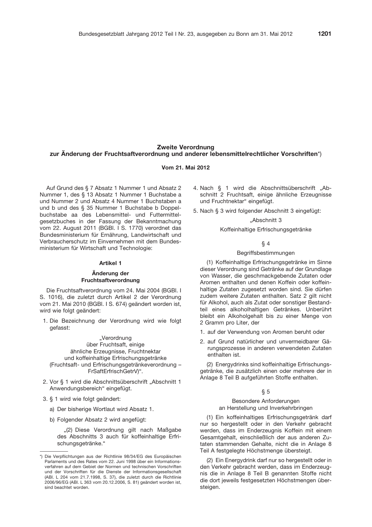 BGBl. 2012, Seite 1201 — Originalseite als Abbildung