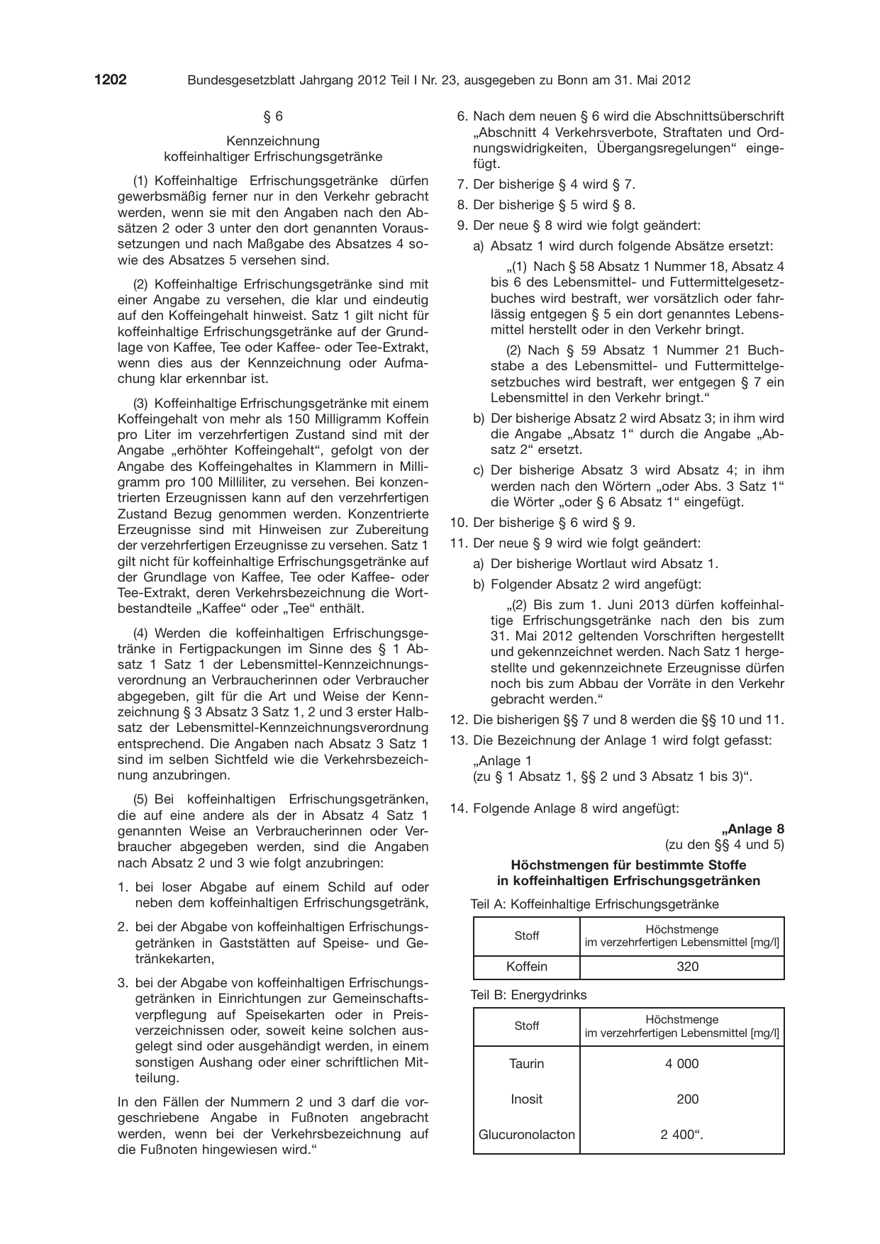 BGBl. 2012, Seite 1202 — Originalseite als Abbildung