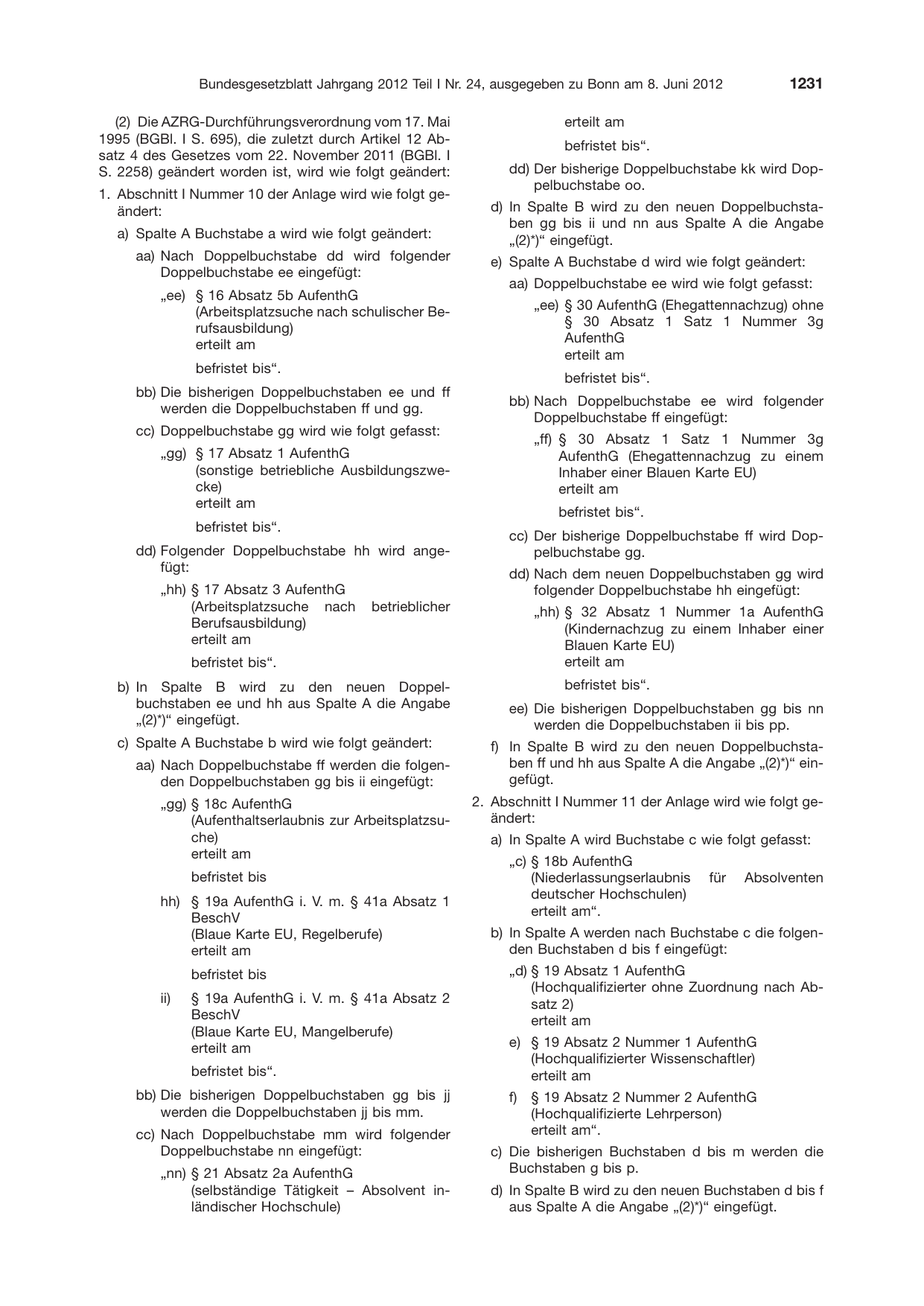 BGBl. 2012, Seite 1231 — Originalseite als Abbildung