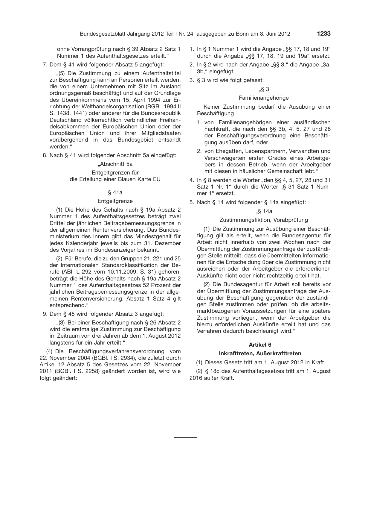 BGBl. 2012, Seite 1233 — Originalseite als Abbildung