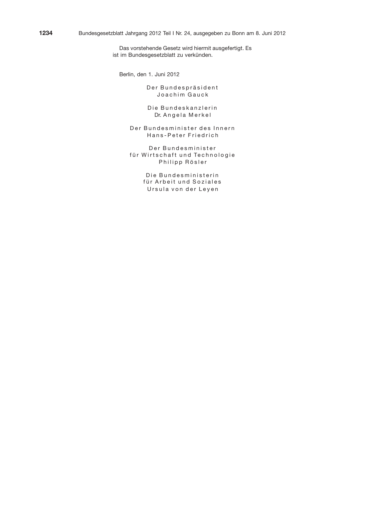 BGBl. 2012, Seite 1234 — Originalseite als Abbildung