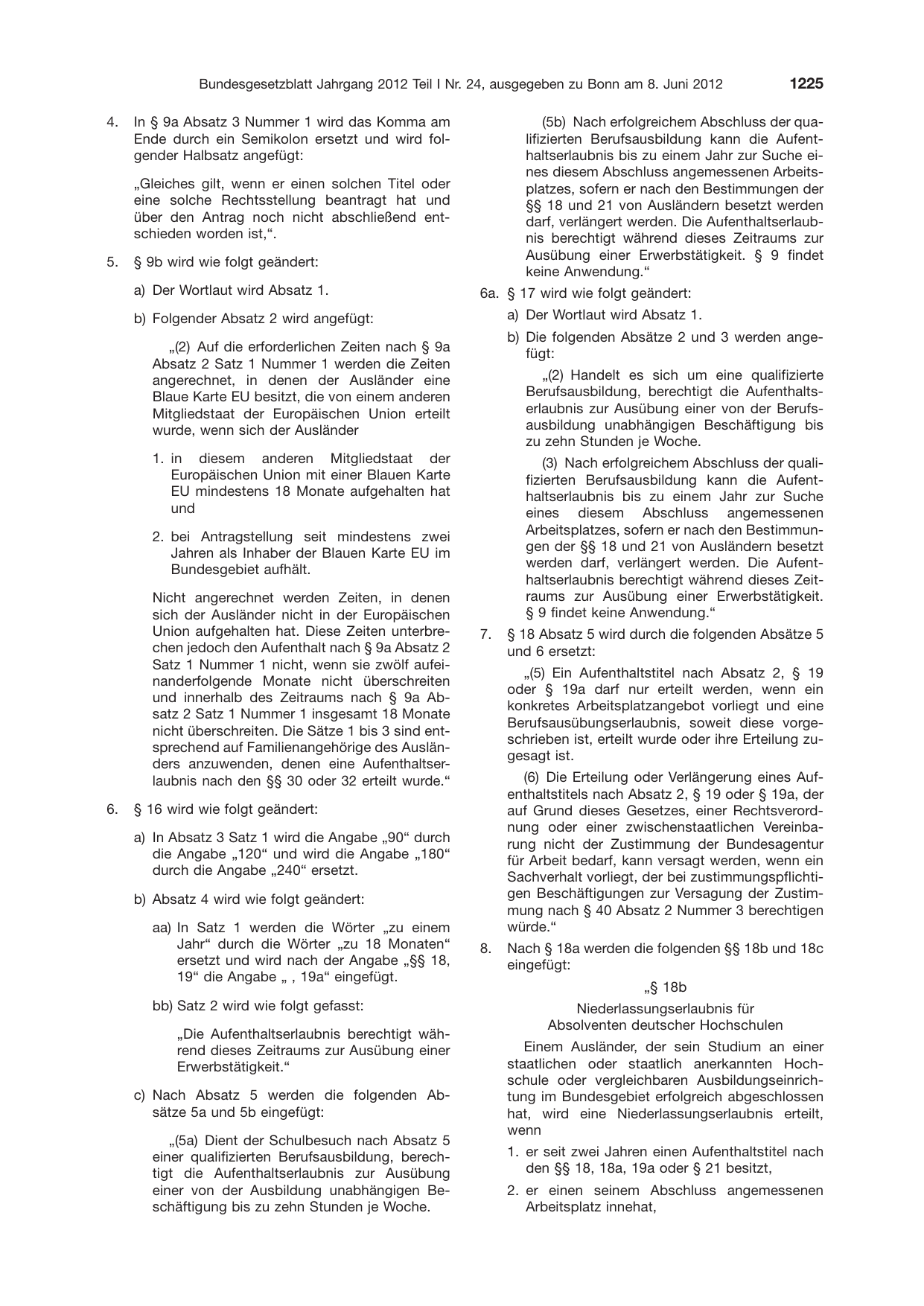 BGBl. 2012, Seite 1225 — Originalseite als Abbildung