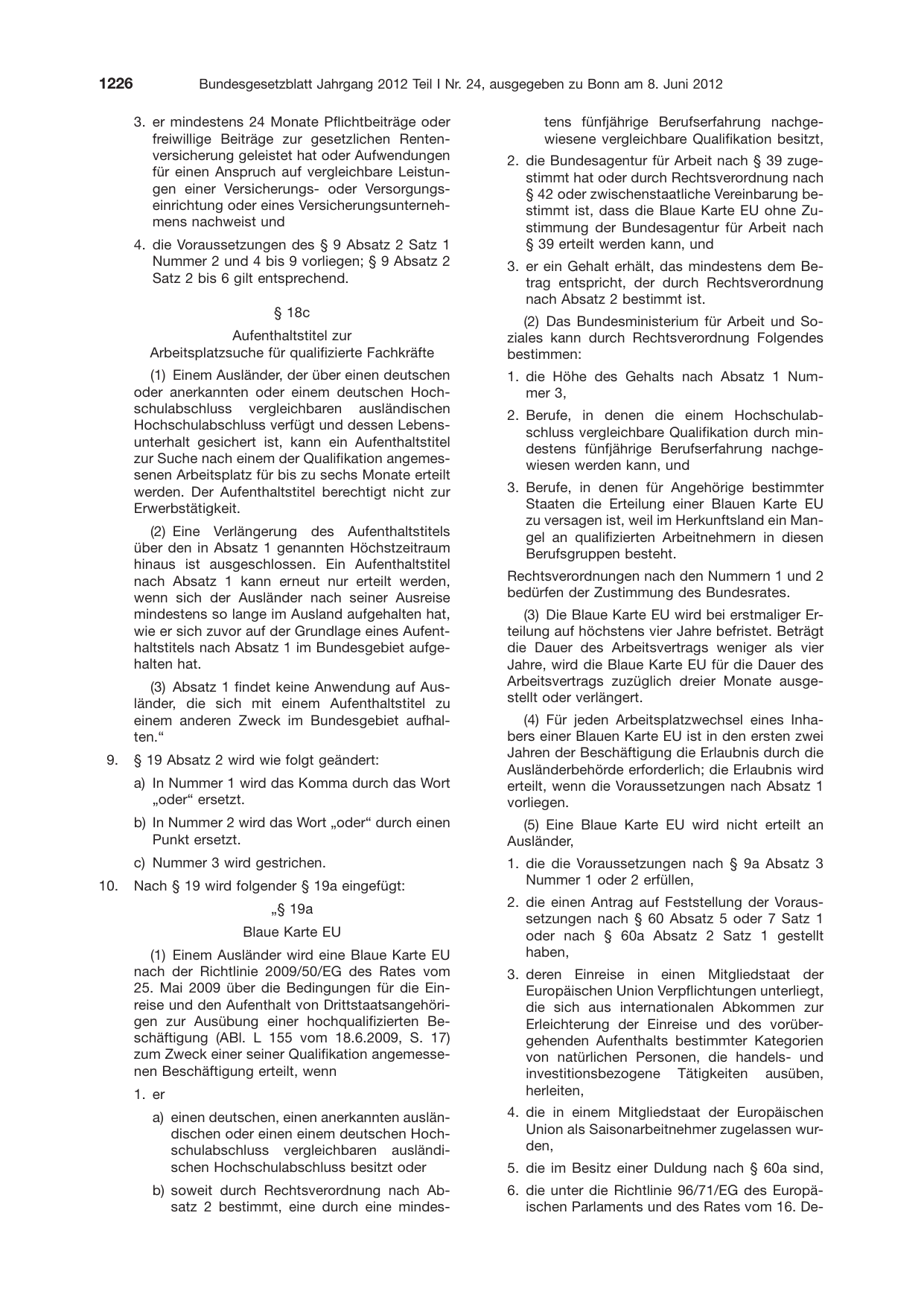 BGBl. 2012, Seite 1226 — Originalseite als Abbildung