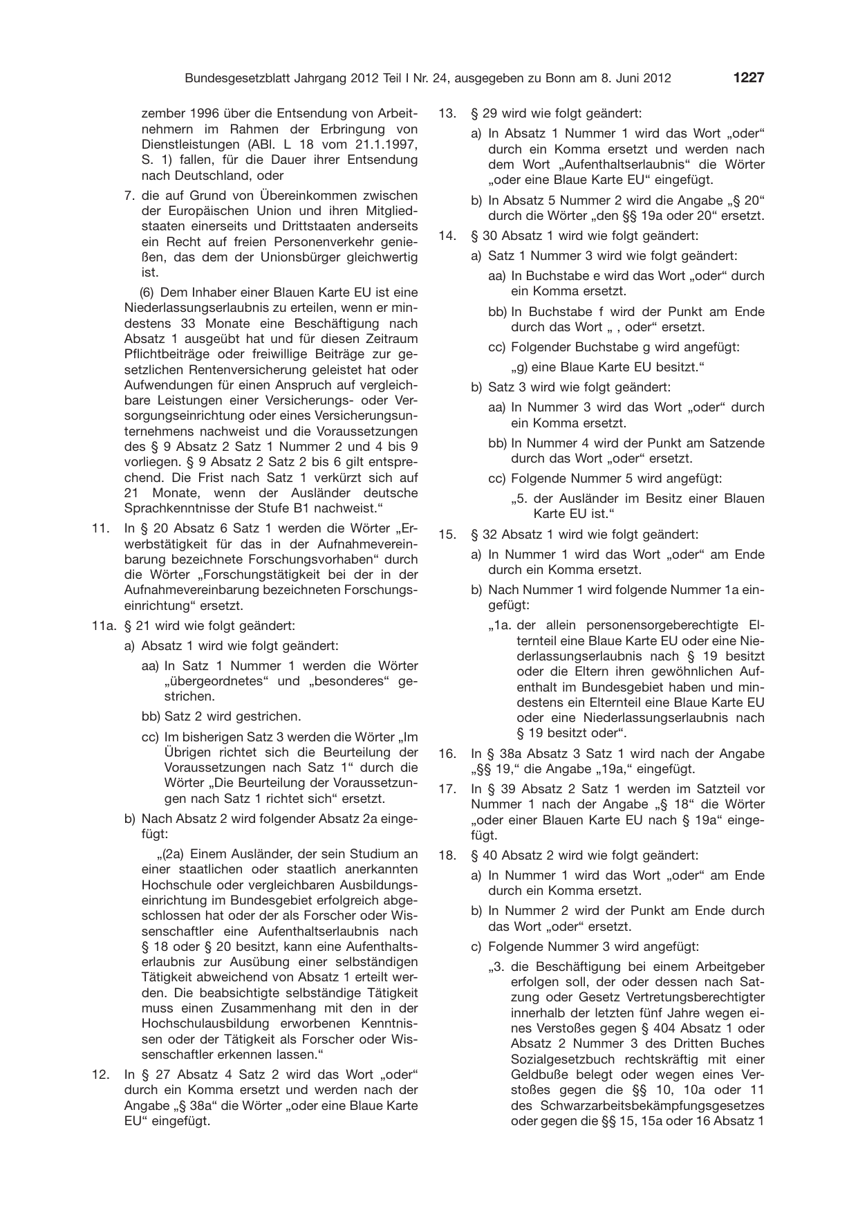 BGBl. 2012, Seite 1227 — Originalseite als Abbildung