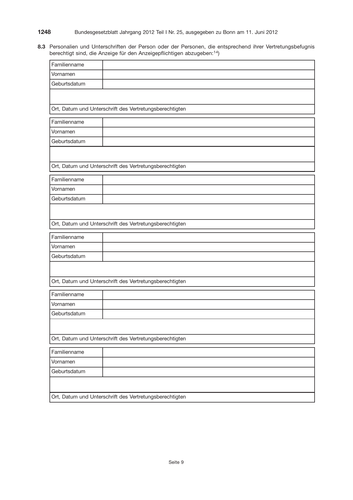 BGBl. 2012, Seite 1248 — Originalseite als Abbildung