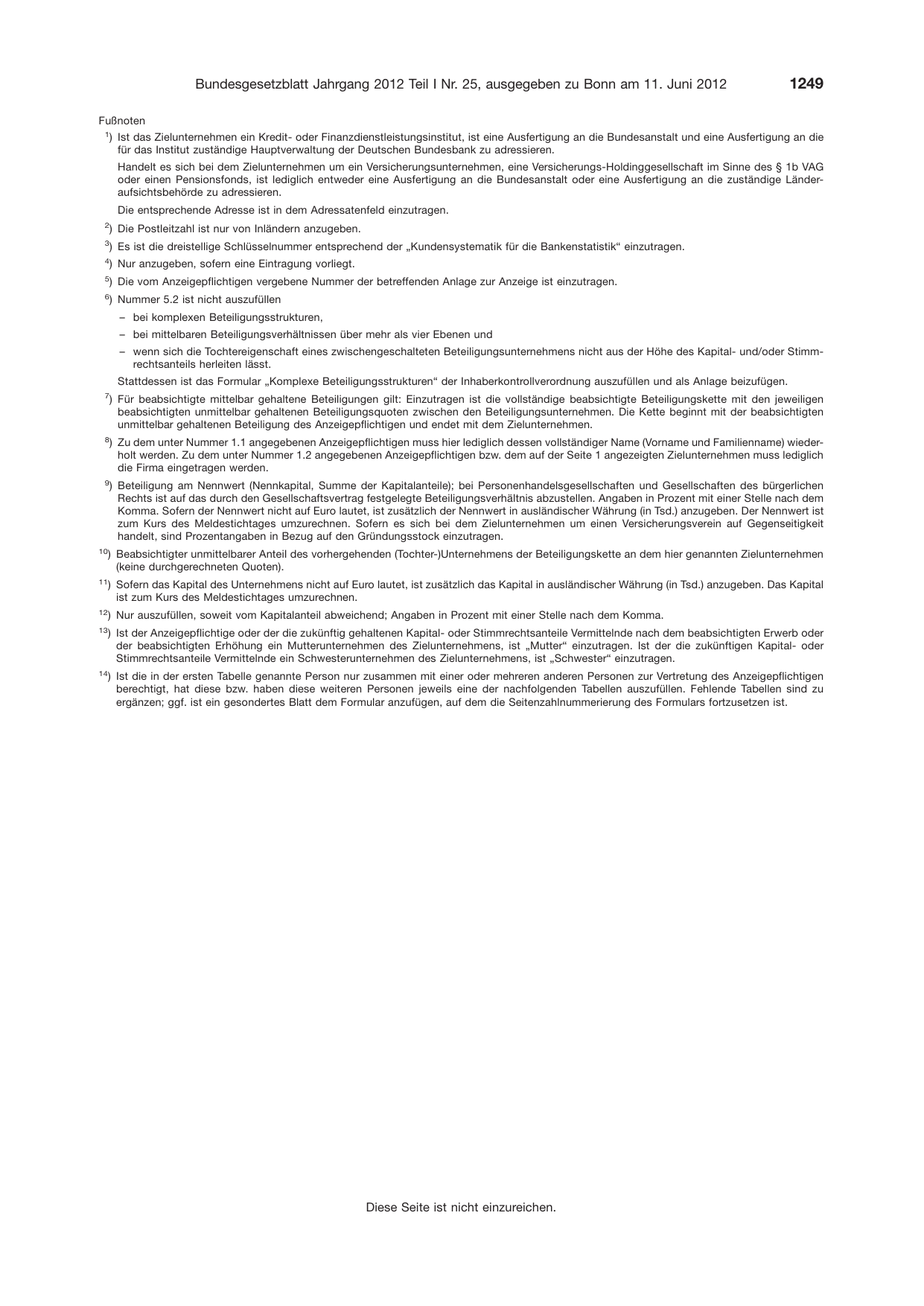 BGBl. 2012, Seite 1249 — Originalseite als Abbildung
