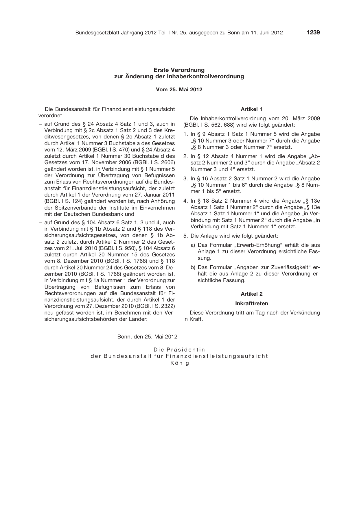 BGBl. 2012, Seite 1239 — Originalseite als Abbildung