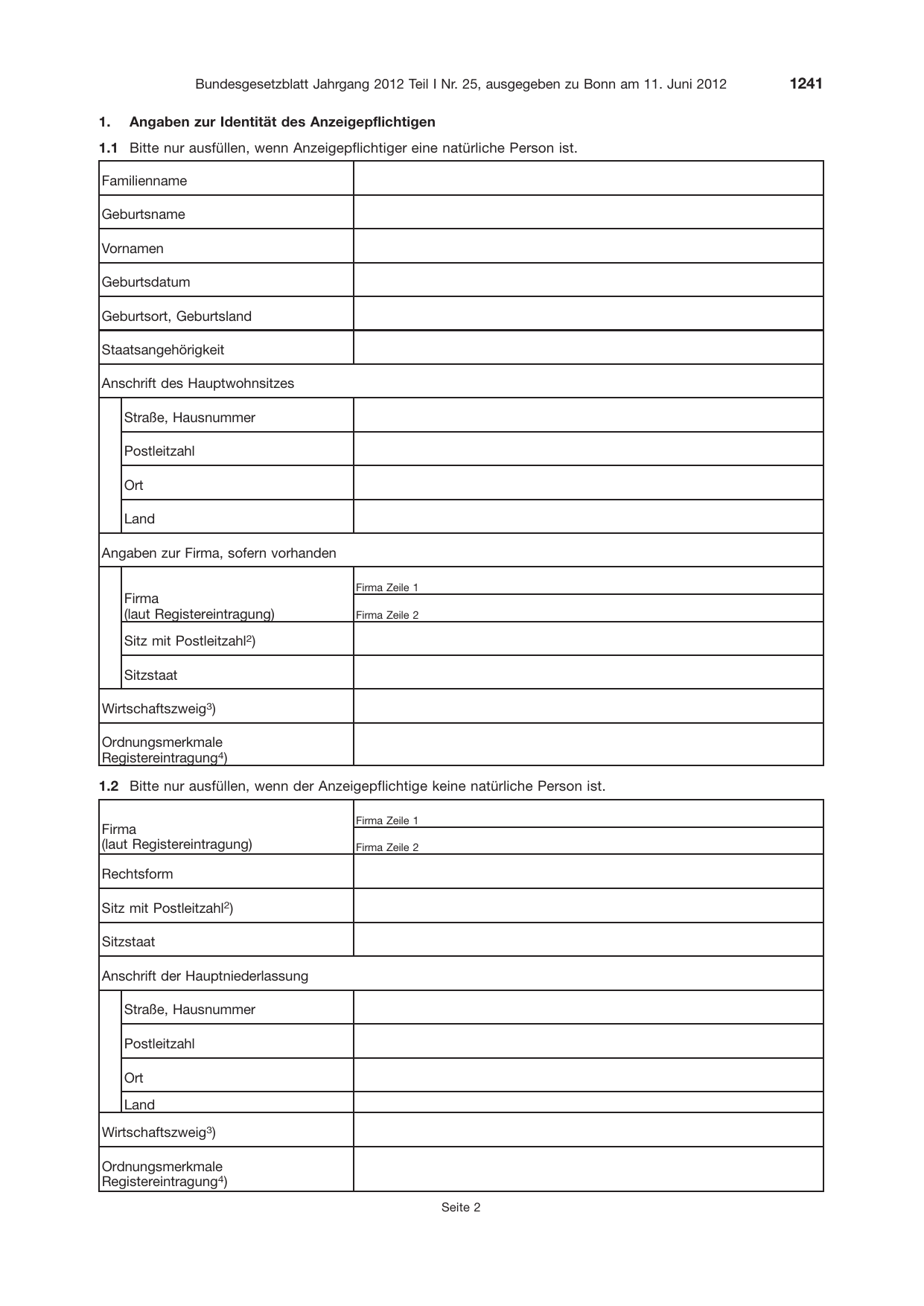BGBl. 2012, Seite 1241 — Originalseite als Abbildung