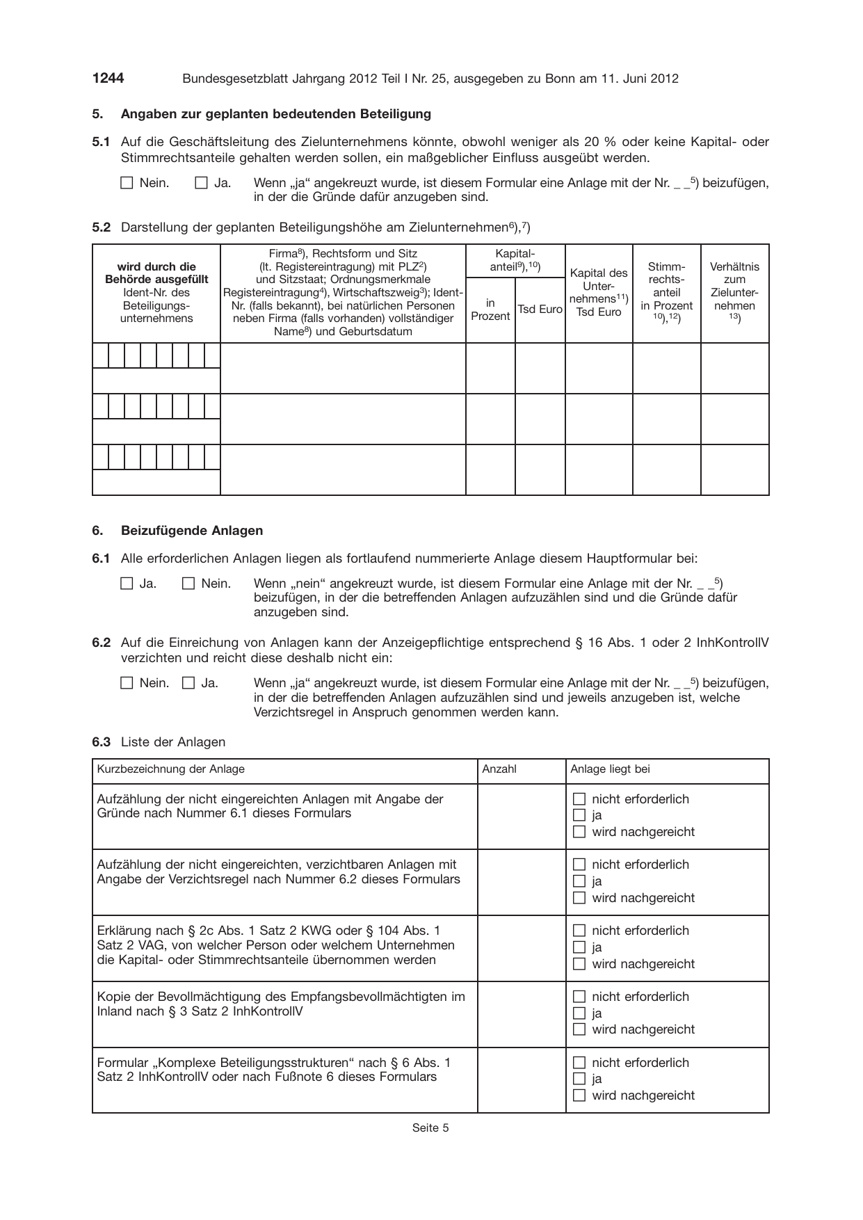 BGBl. 2012, Seite 1244 — Originalseite als Abbildung