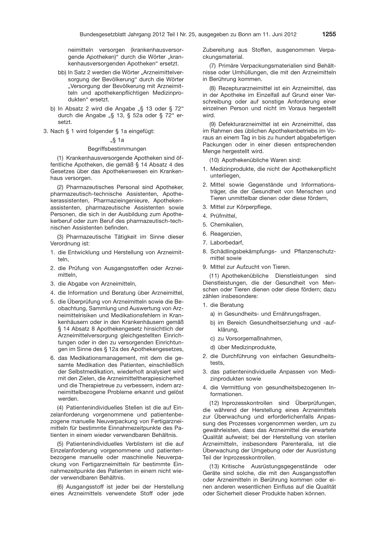 BGBl. 2012, Seite 1255 — Originalseite als Abbildung