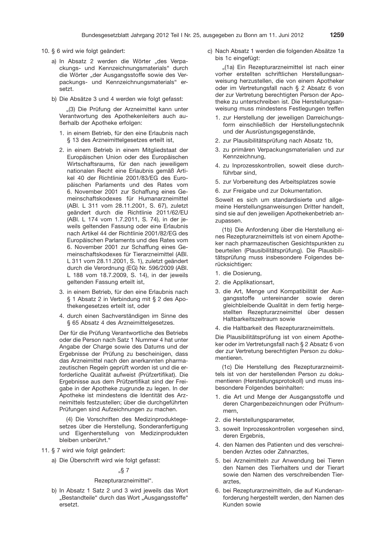 BGBl. 2012, Seite 1259 — Originalseite als Abbildung