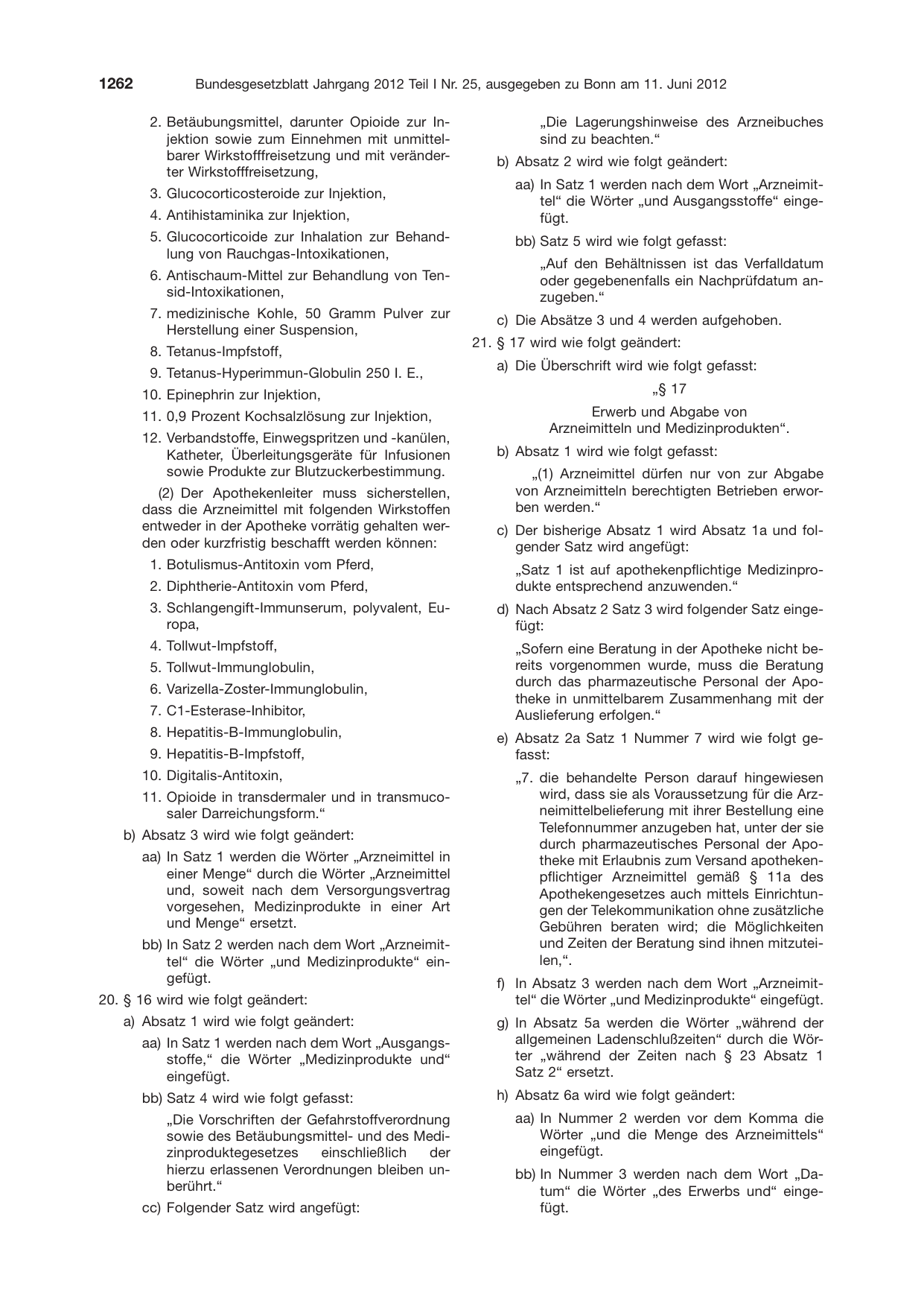 BGBl. 2012, Seite 1262 — Originalseite als Abbildung
