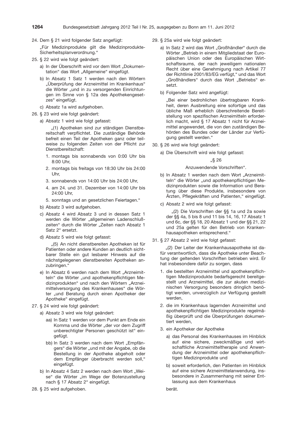 BGBl. 2012, Seite 1264 — Originalseite als Abbildung