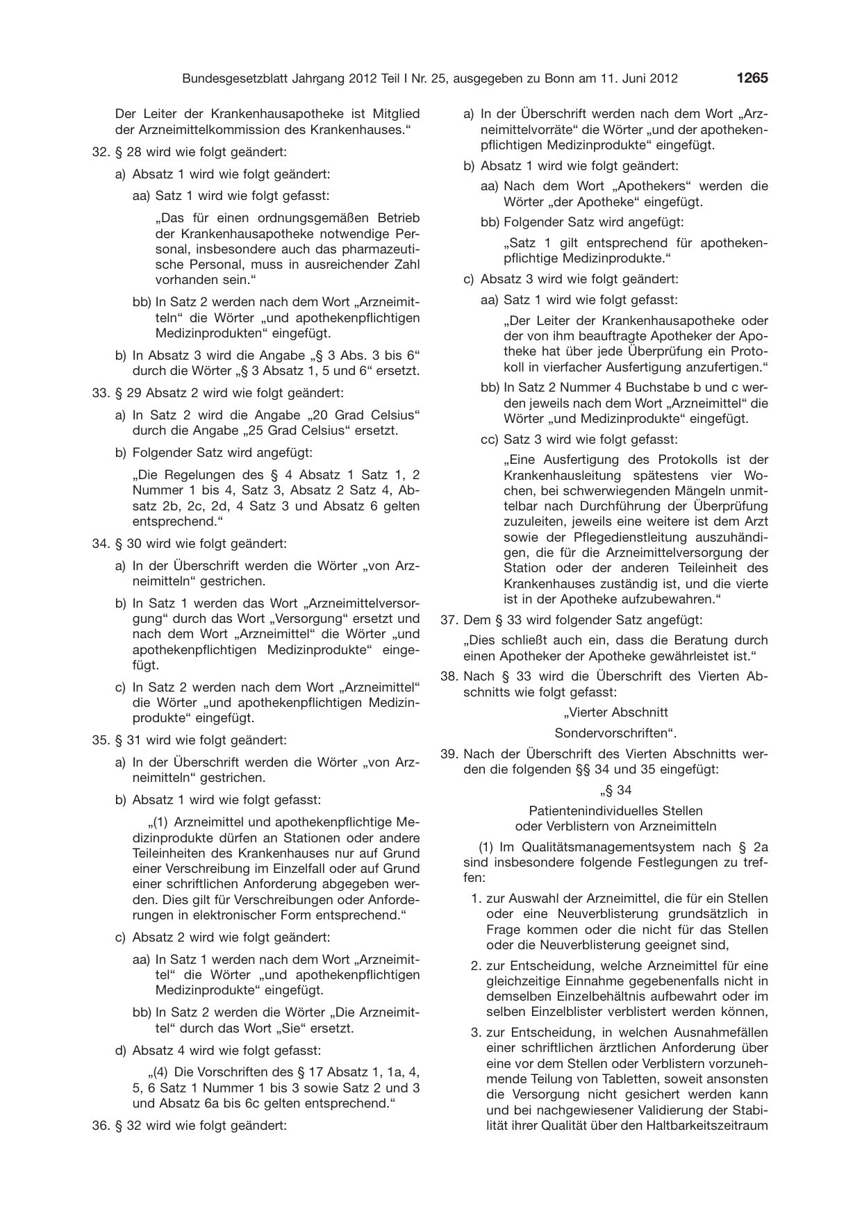 BGBl. 2012, Seite 1265 — Originalseite als Abbildung