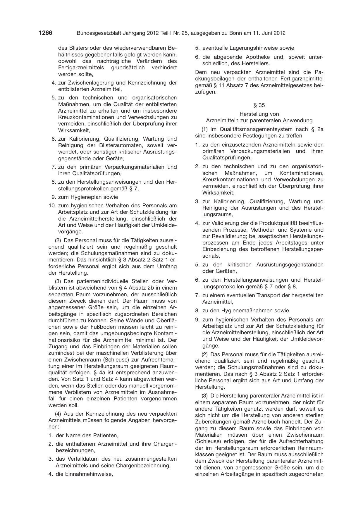 BGBl. 2012, Seite 1266 — Originalseite als Abbildung
