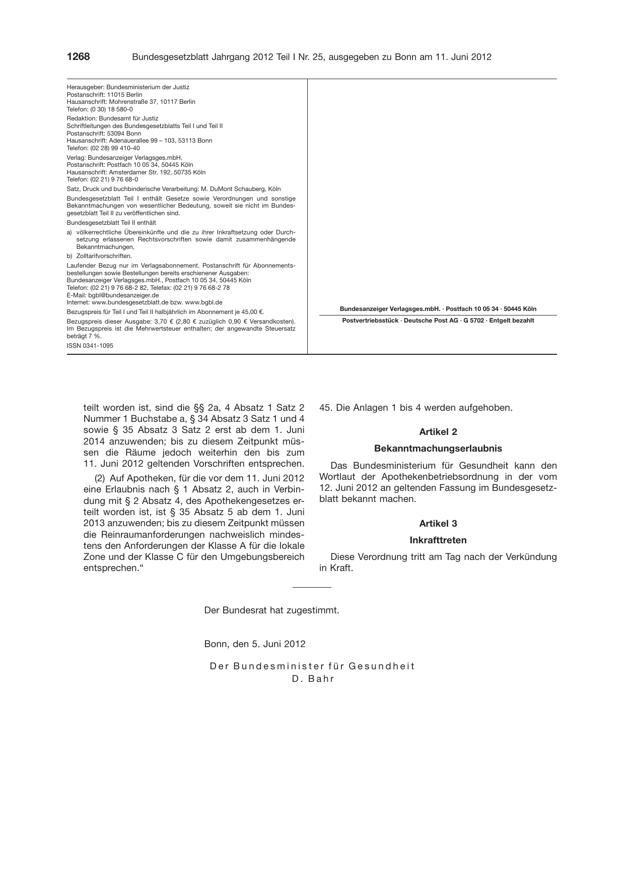 BGBl. 2012, Seite 1268 — Originalseite als Abbildung