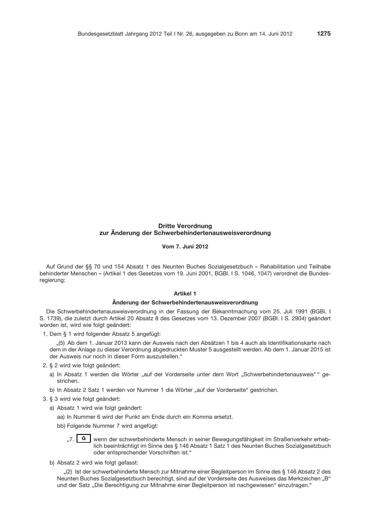 BGBl. 2012, Seite 1275 — Originalseite als Abbildung