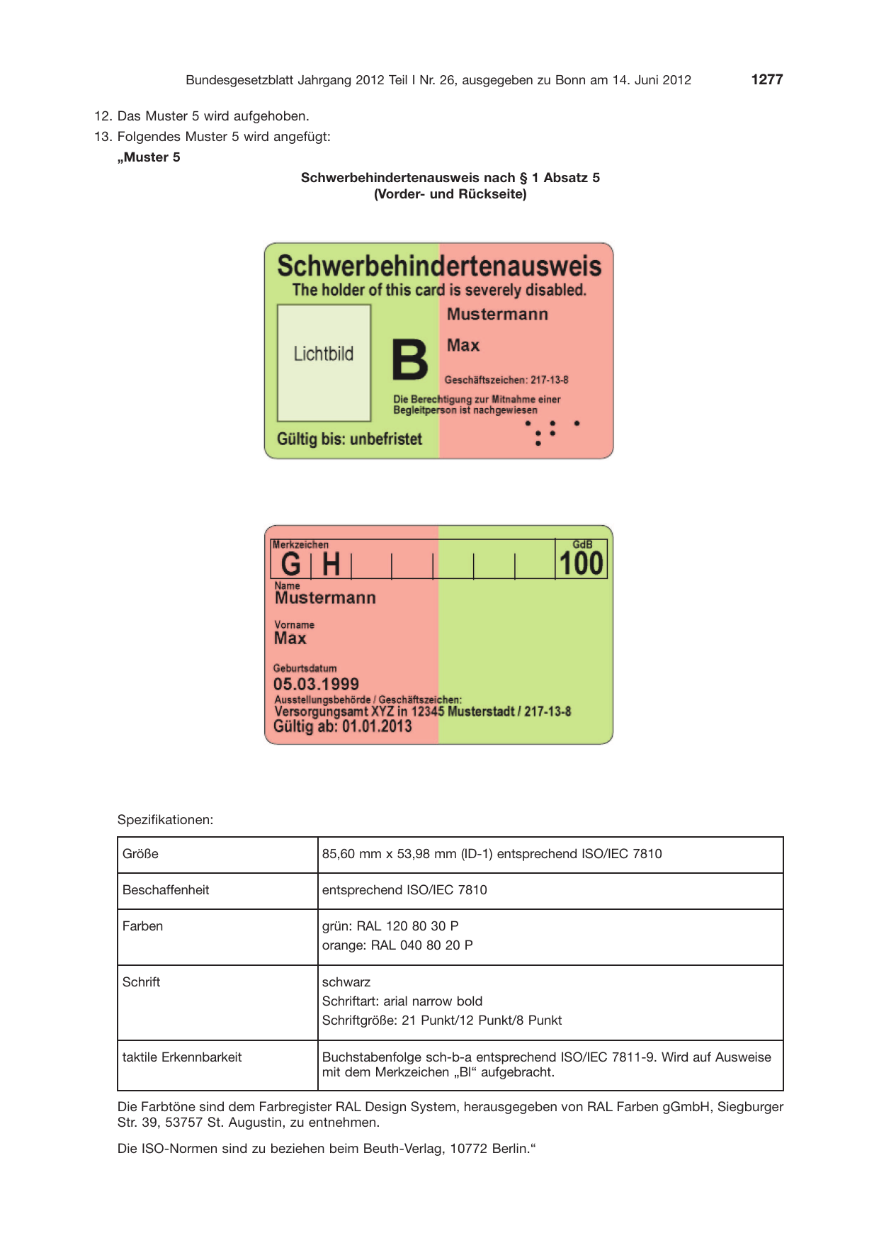 BGBl. 2012, Seite 1277 — Originalseite als Abbildung