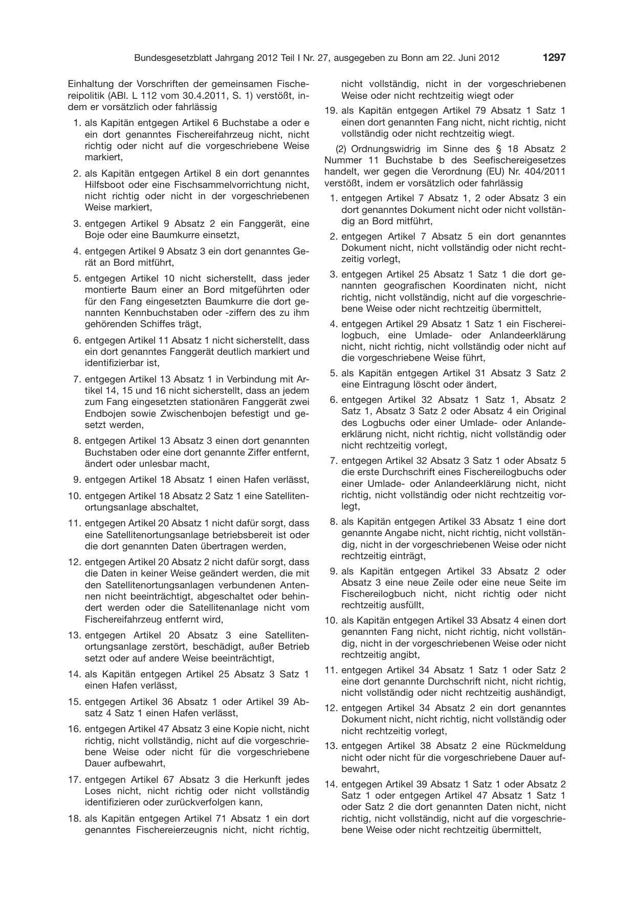 BGBl. 2012, Seite 1297 — Originalseite als Abbildung