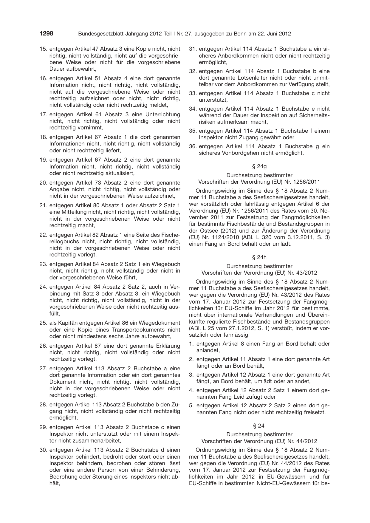 BGBl. 2012, Seite 1298 — Originalseite als Abbildung