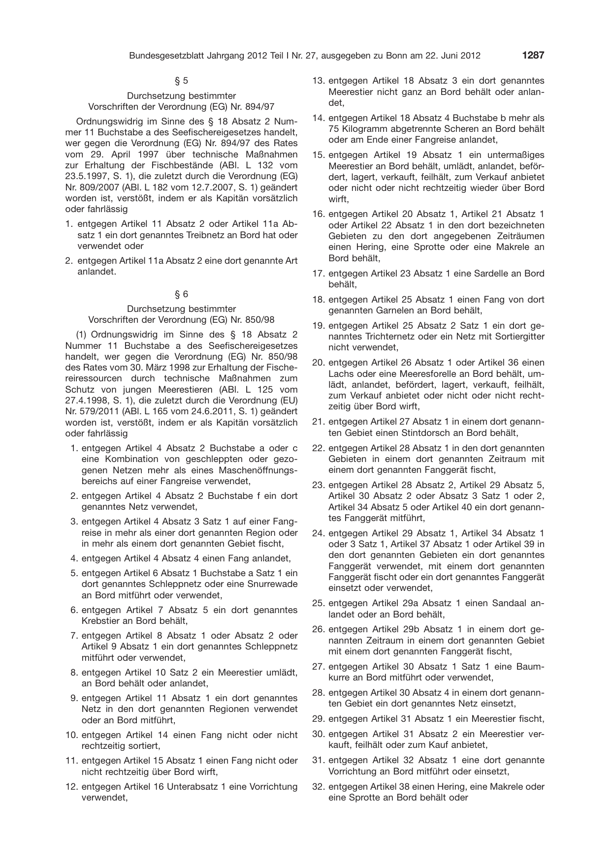 BGBl. 2012, Seite 1287 — Originalseite als Abbildung