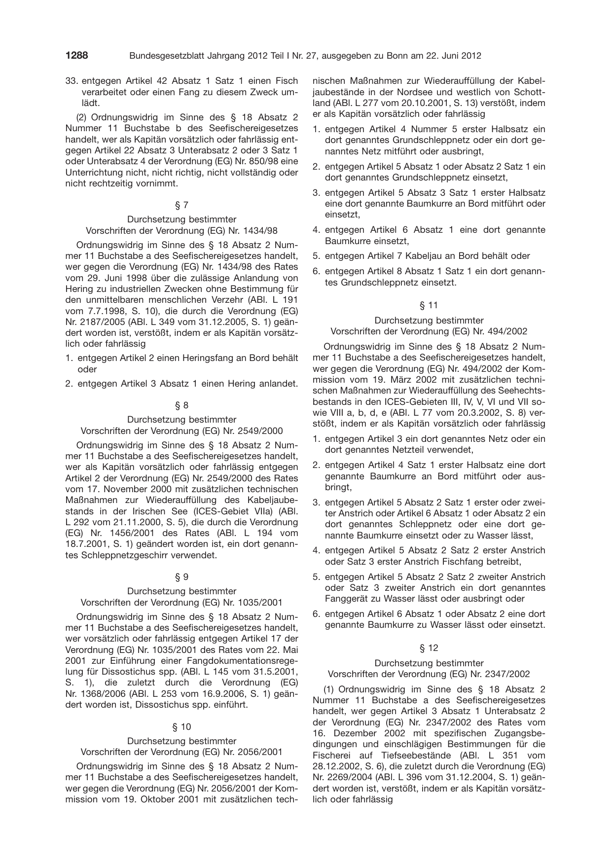 BGBl. 2012, Seite 1288 — Originalseite als Abbildung