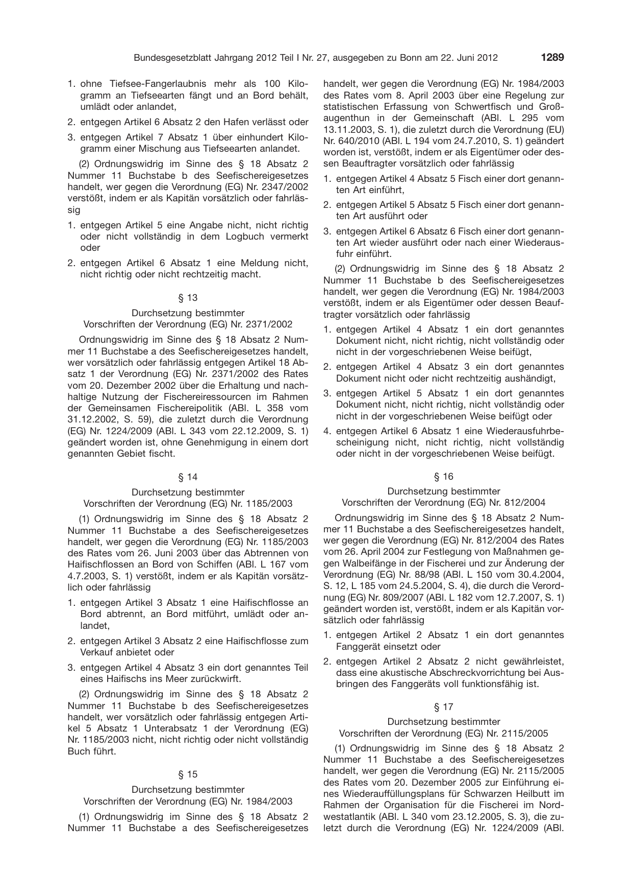 BGBl. 2012, Seite 1289 — Originalseite als Abbildung