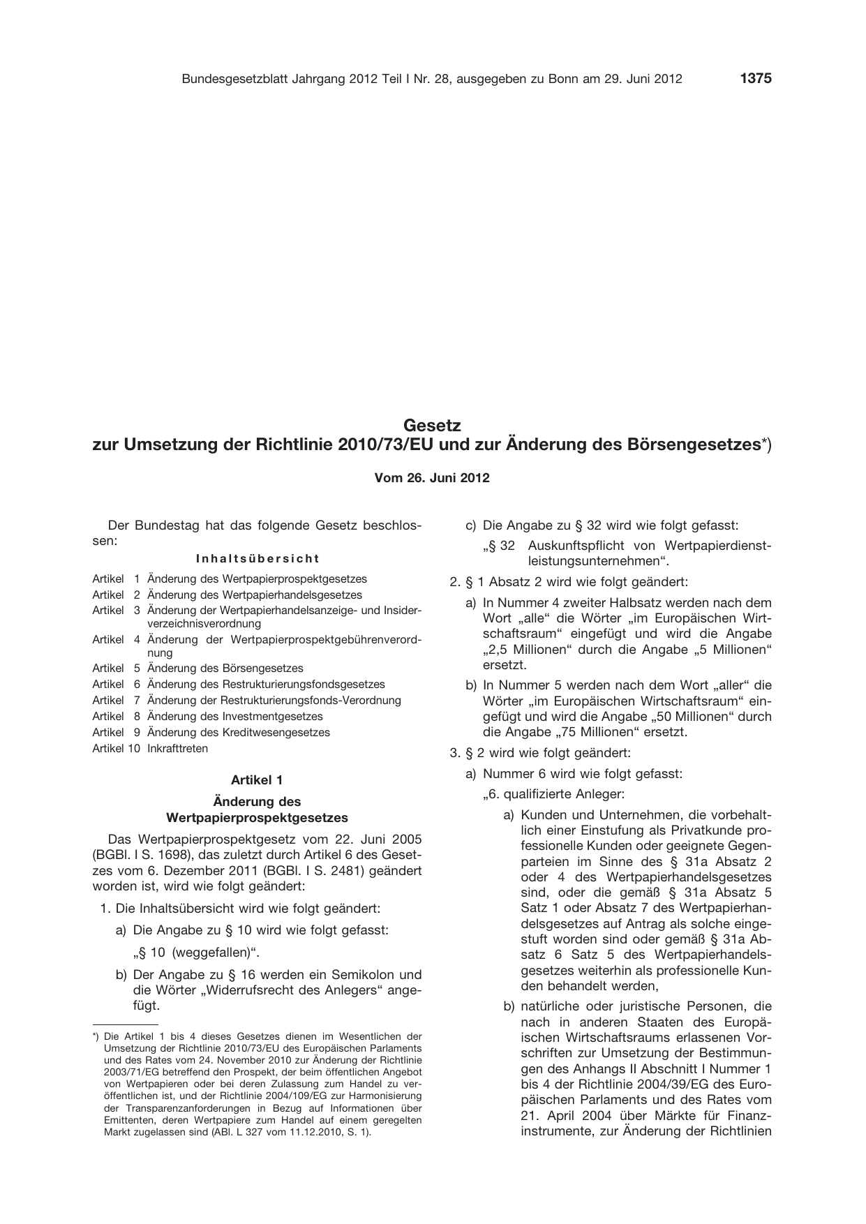 BGBl. 2012, Seite 1375 — Originalseite als Abbildung