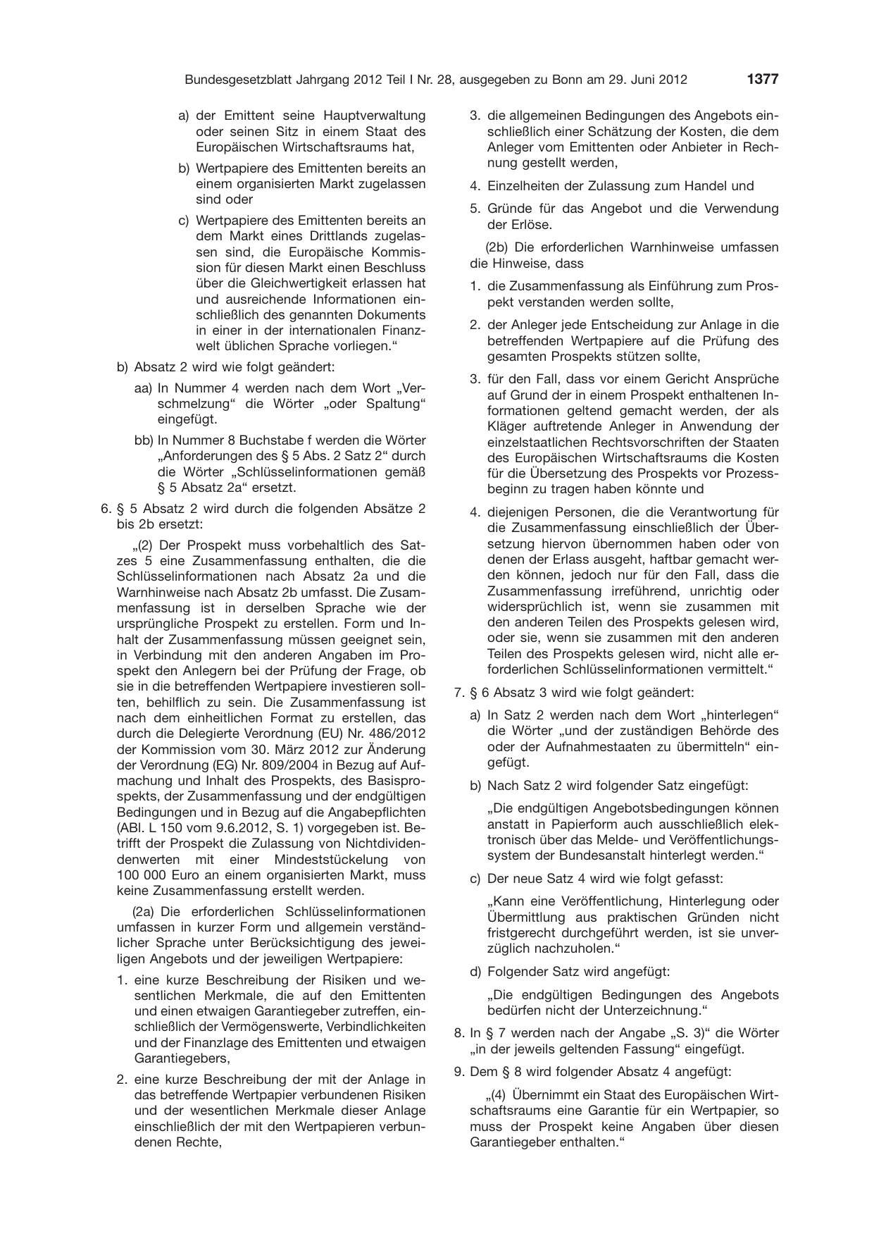 BGBl. 2012, Seite 1377 — Originalseite als Abbildung