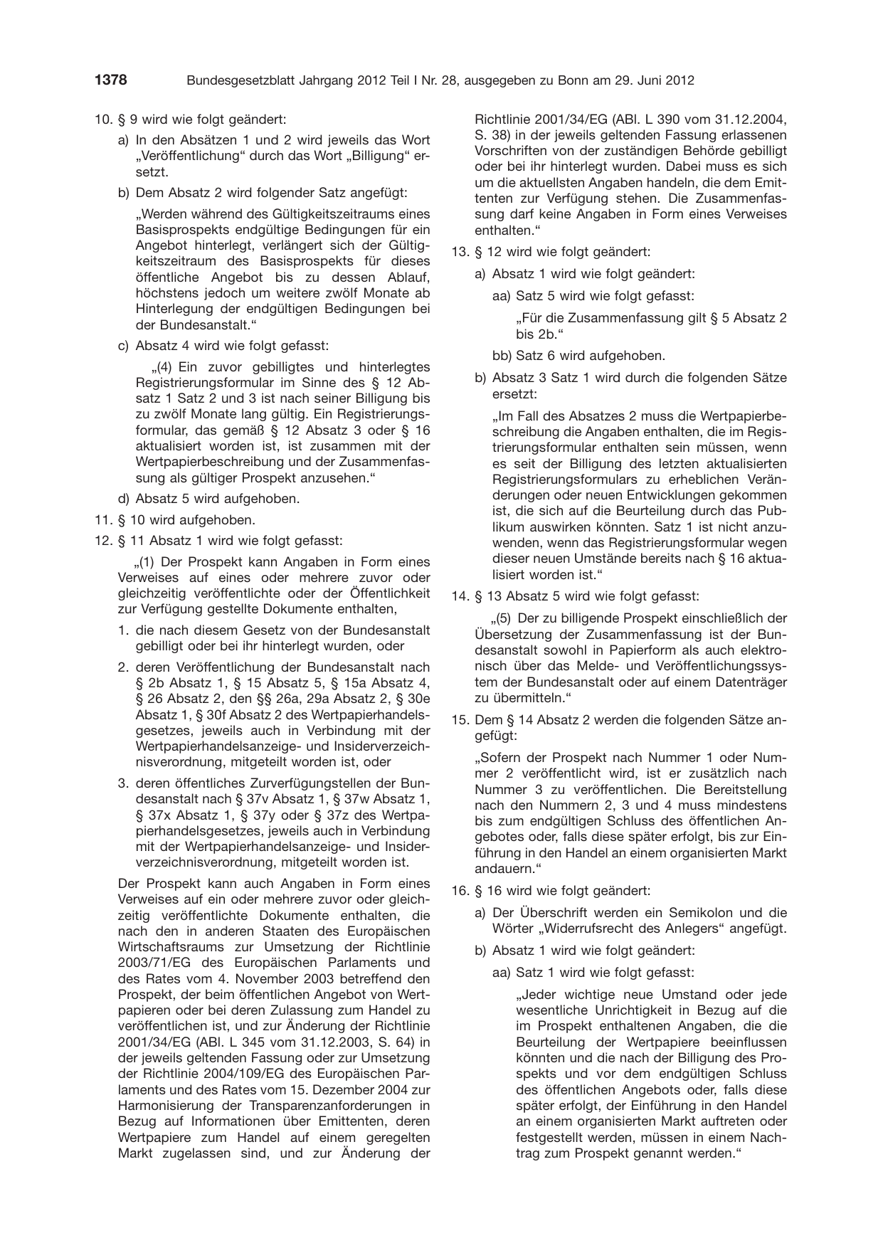 BGBl. 2012, Seite 1378 — Originalseite als Abbildung