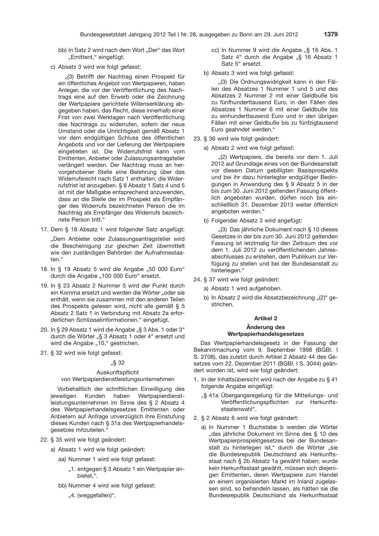 BGBl. 2012, Seite 1379 — Originalseite als Abbildung