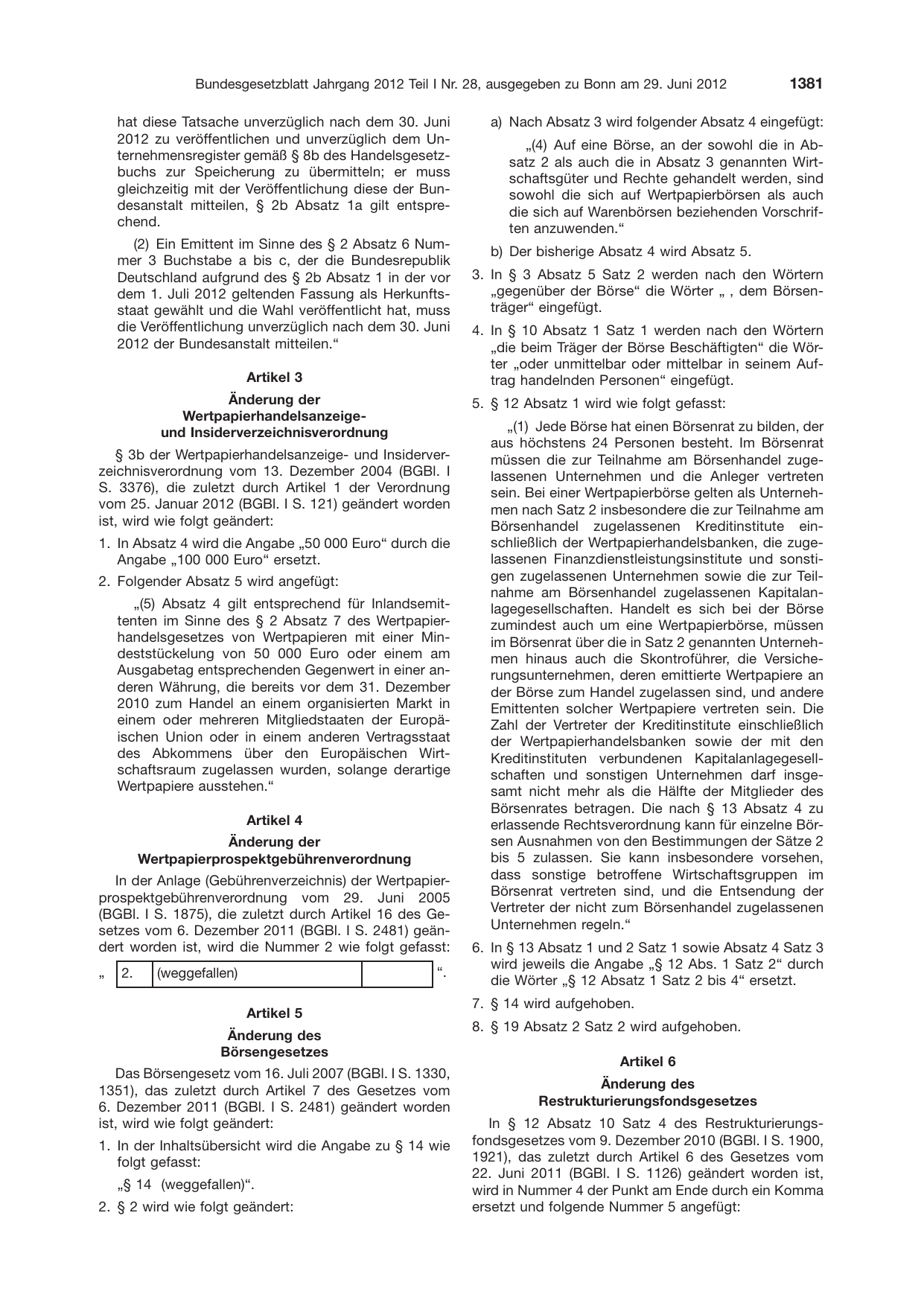 BGBl. 2012, Seite 1381 — Originalseite als Abbildung