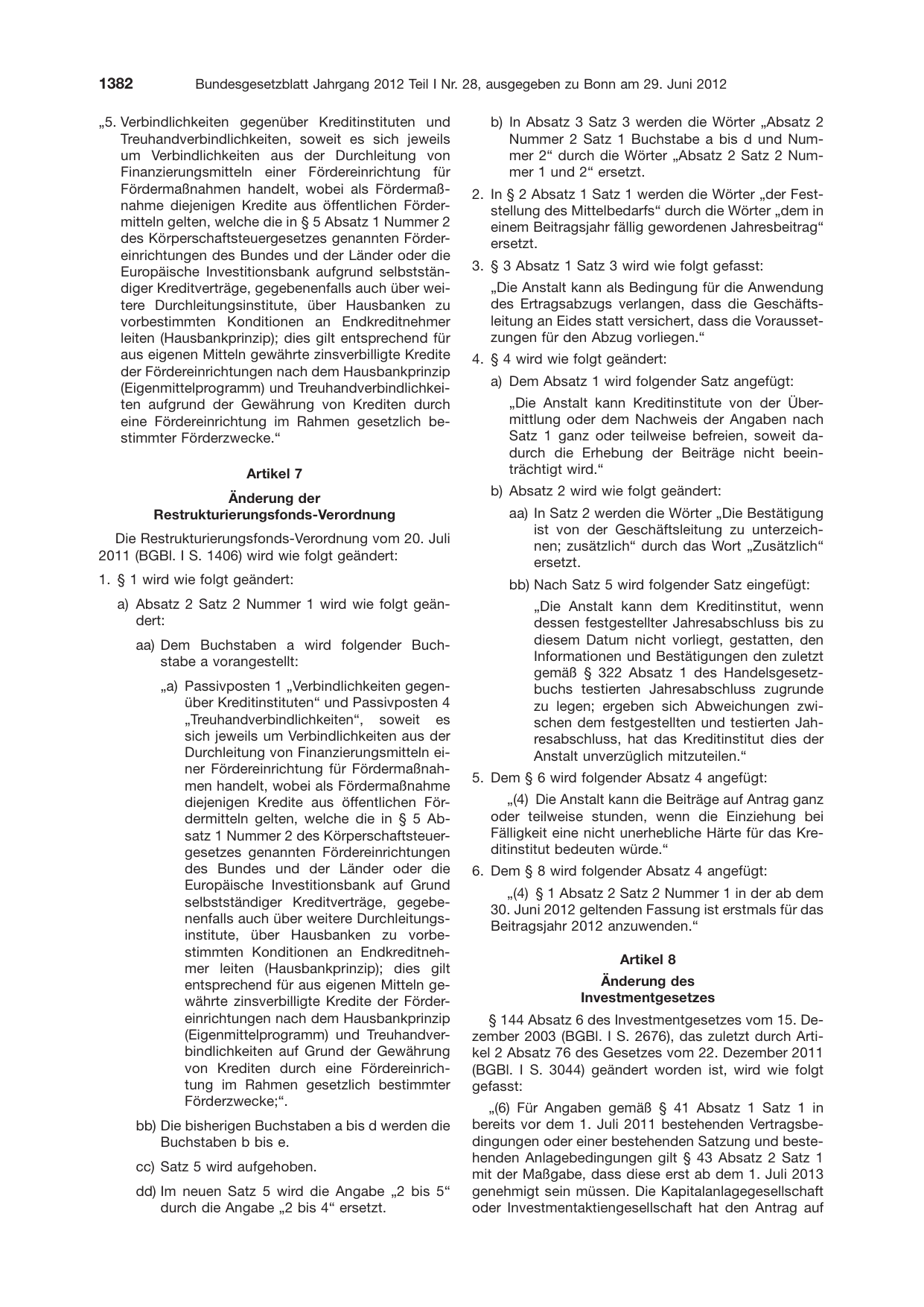BGBl. 2012, Seite 1382 — Originalseite als Abbildung