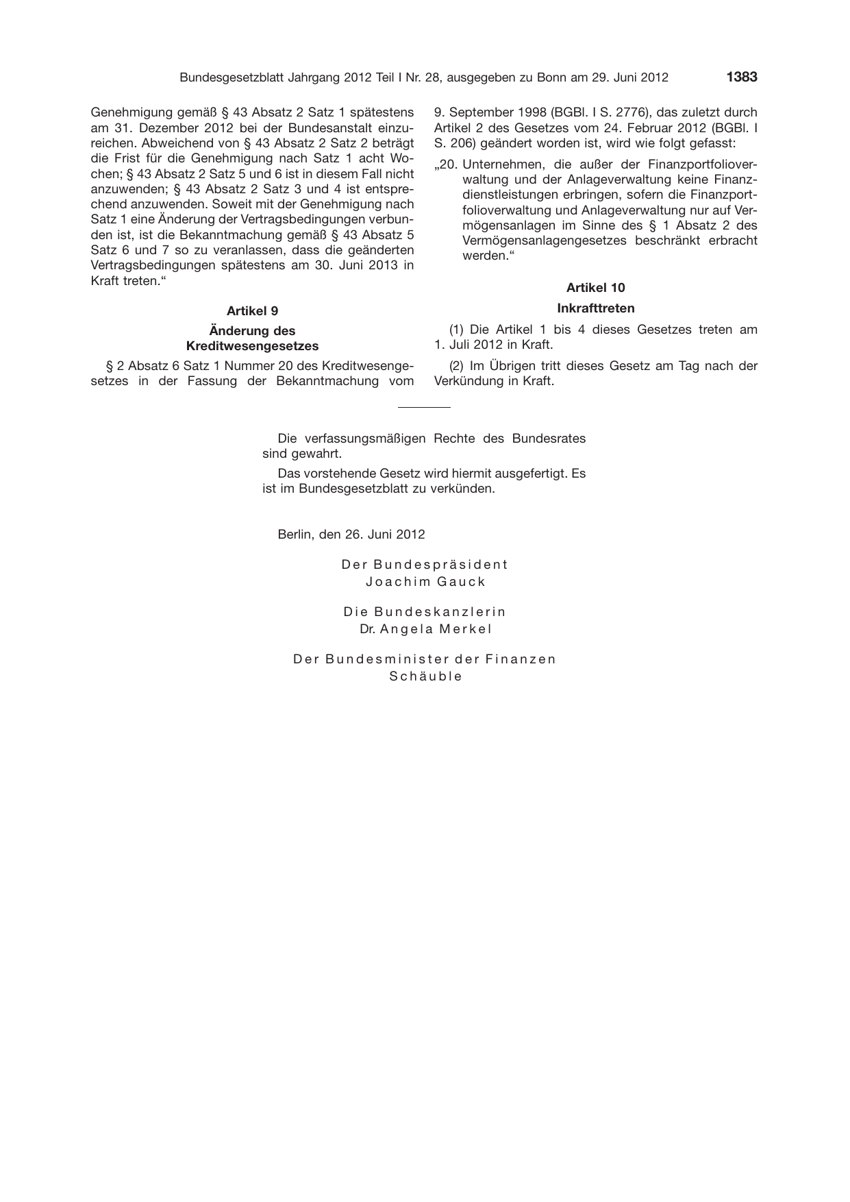 BGBl. 2012, Seite 1383 — Originalseite als Abbildung