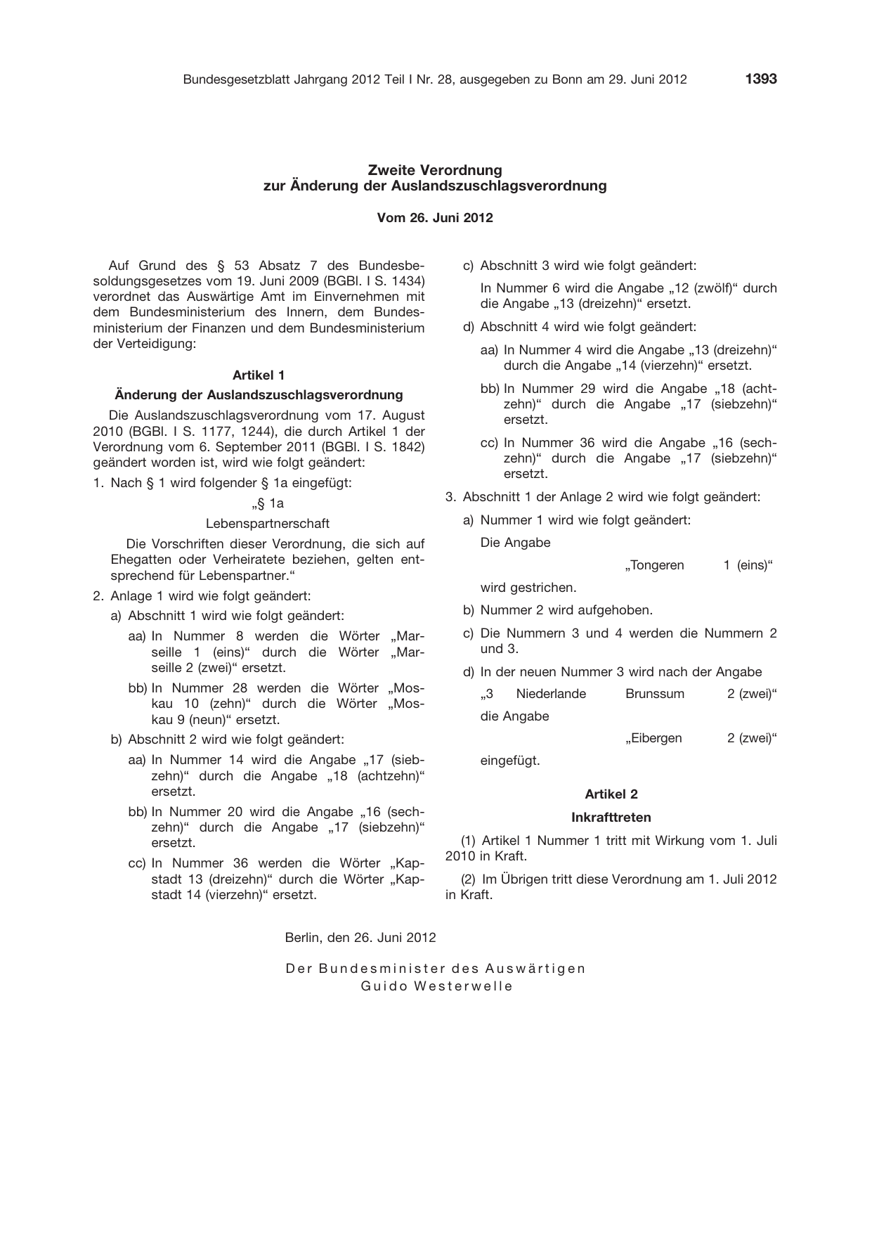BGBl. 2012, Seite 1393 — Originalseite als Abbildung