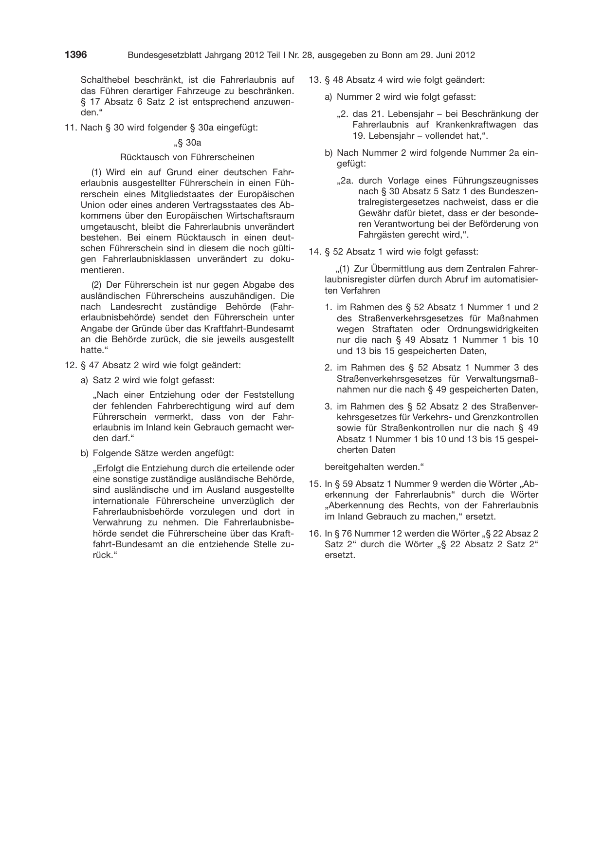 BGBl. 2012, Seite 1396 — Originalseite als Abbildung