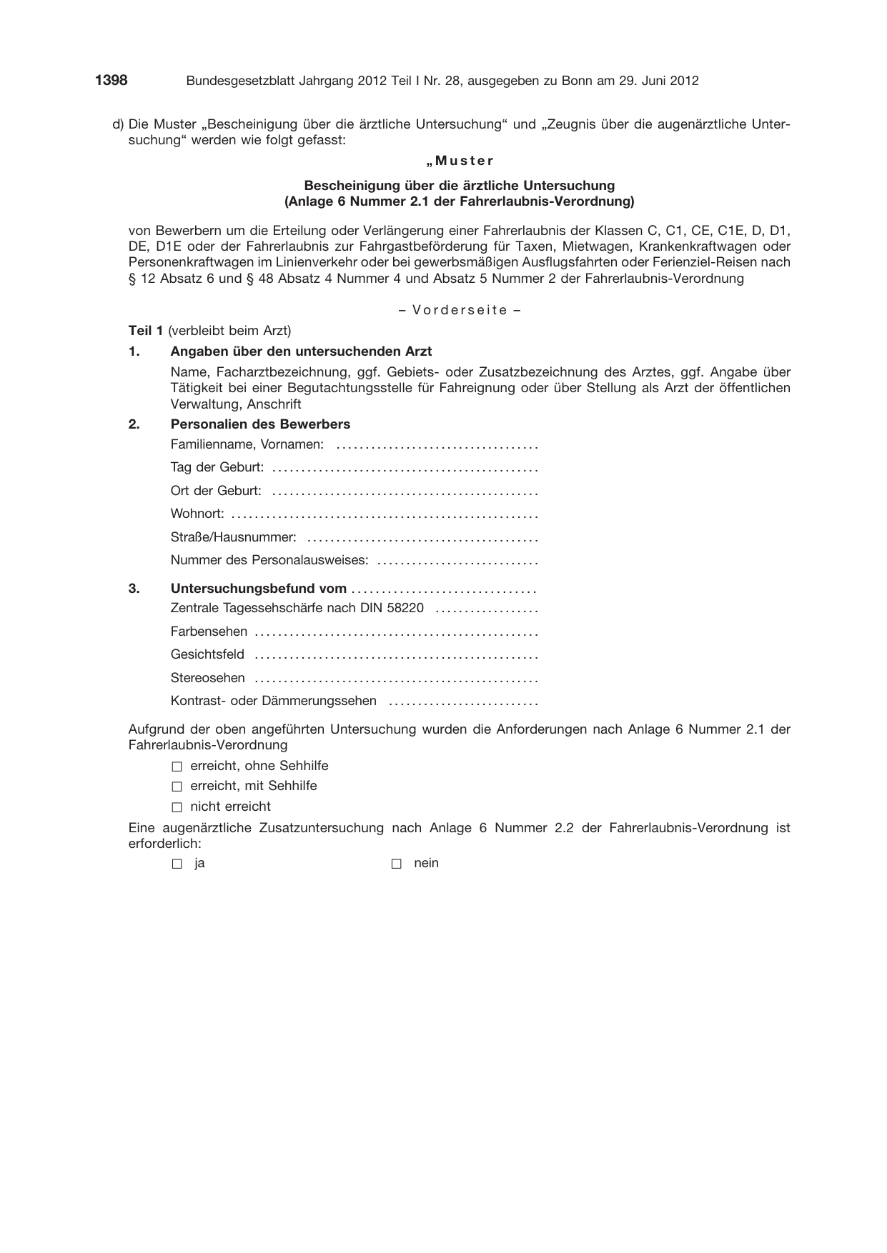 BGBl. 2012, Seite 1398 — Originalseite als Abbildung