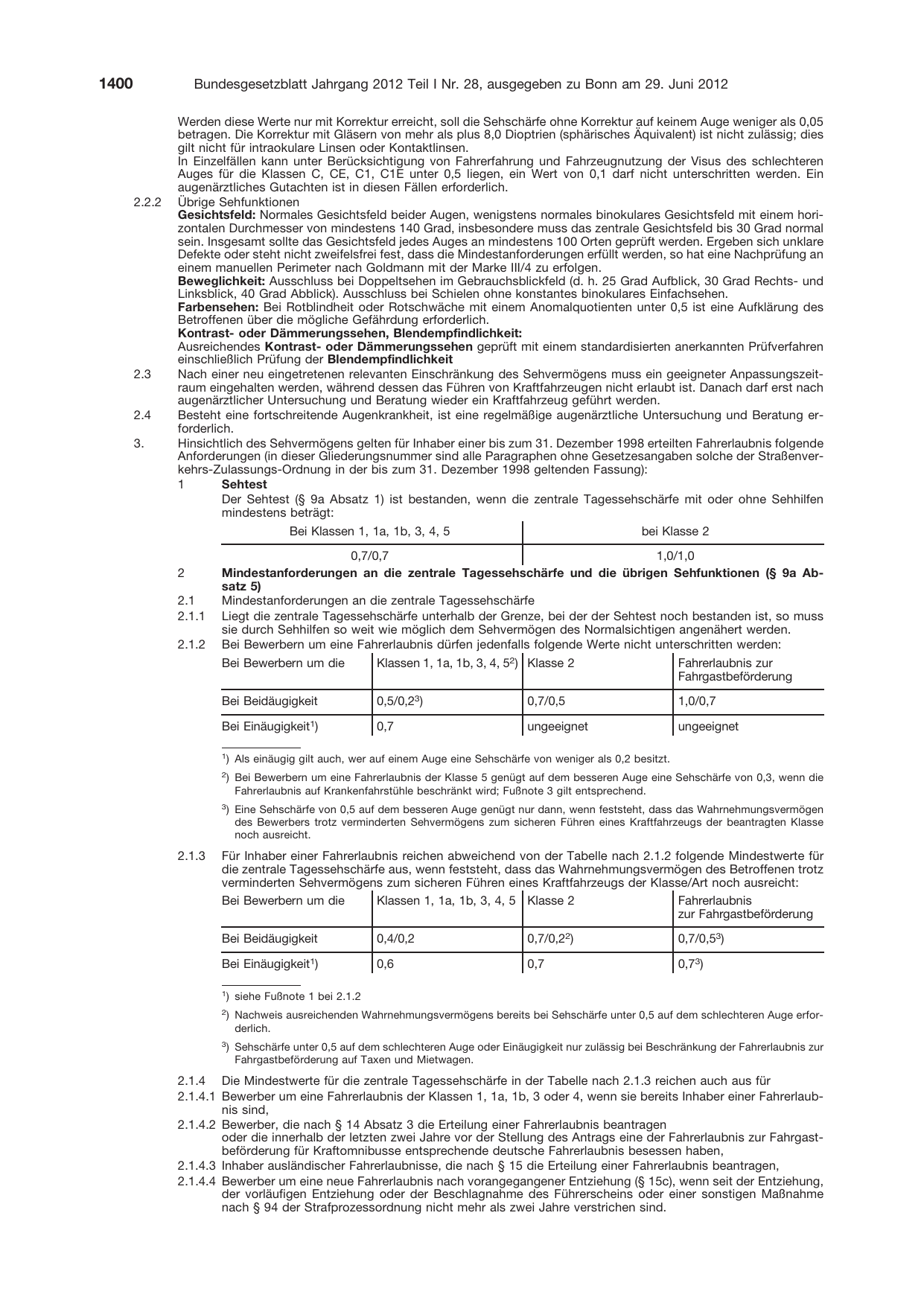 BGBl. 2012, Seite 1400 — Originalseite als Abbildung