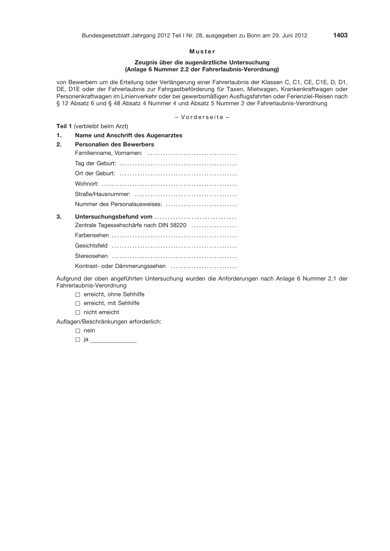 BGBl. 2012, Seite 1403 — Originalseite als Abbildung