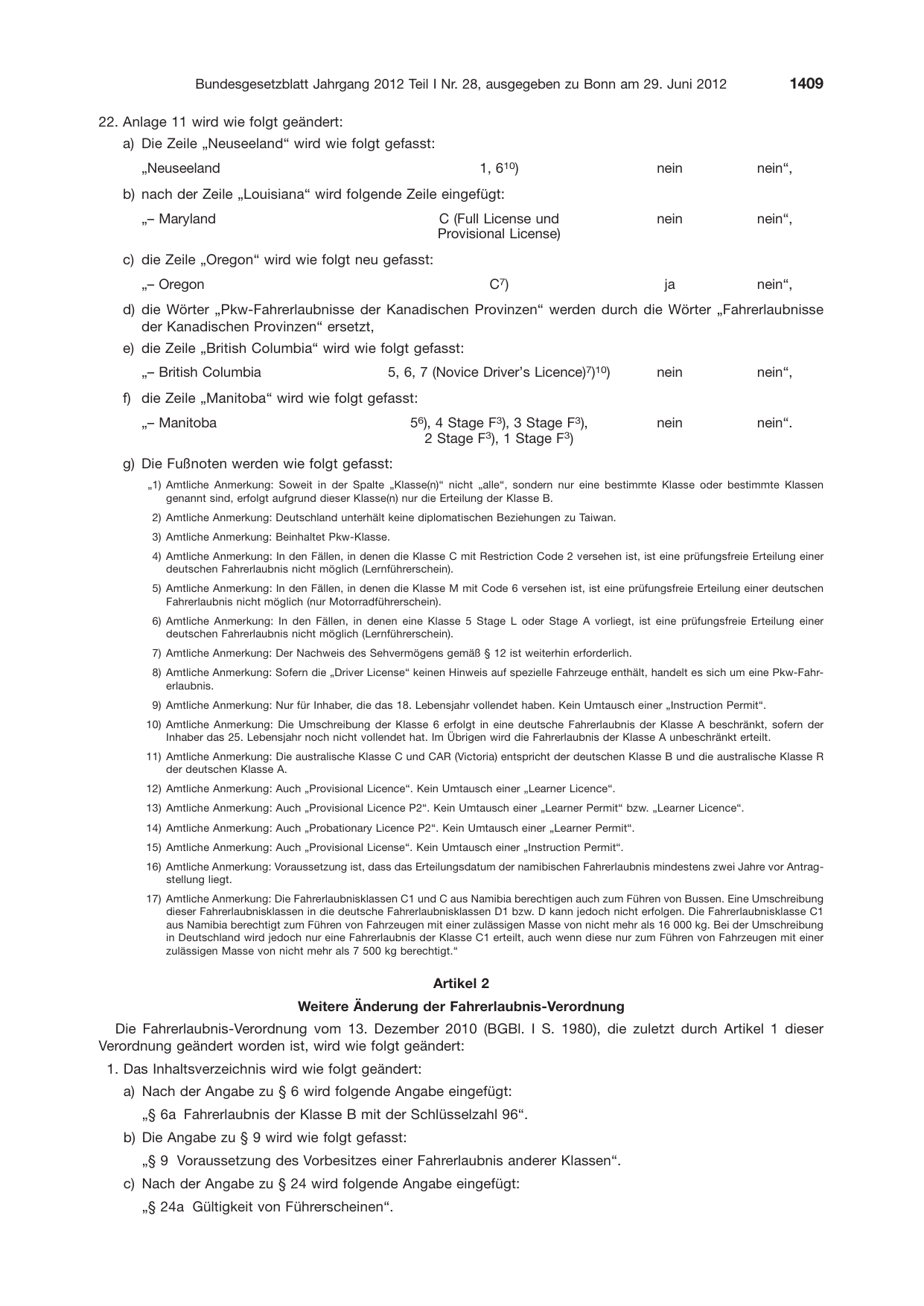 BGBl. 2012, Seite 1409 — Originalseite als Abbildung