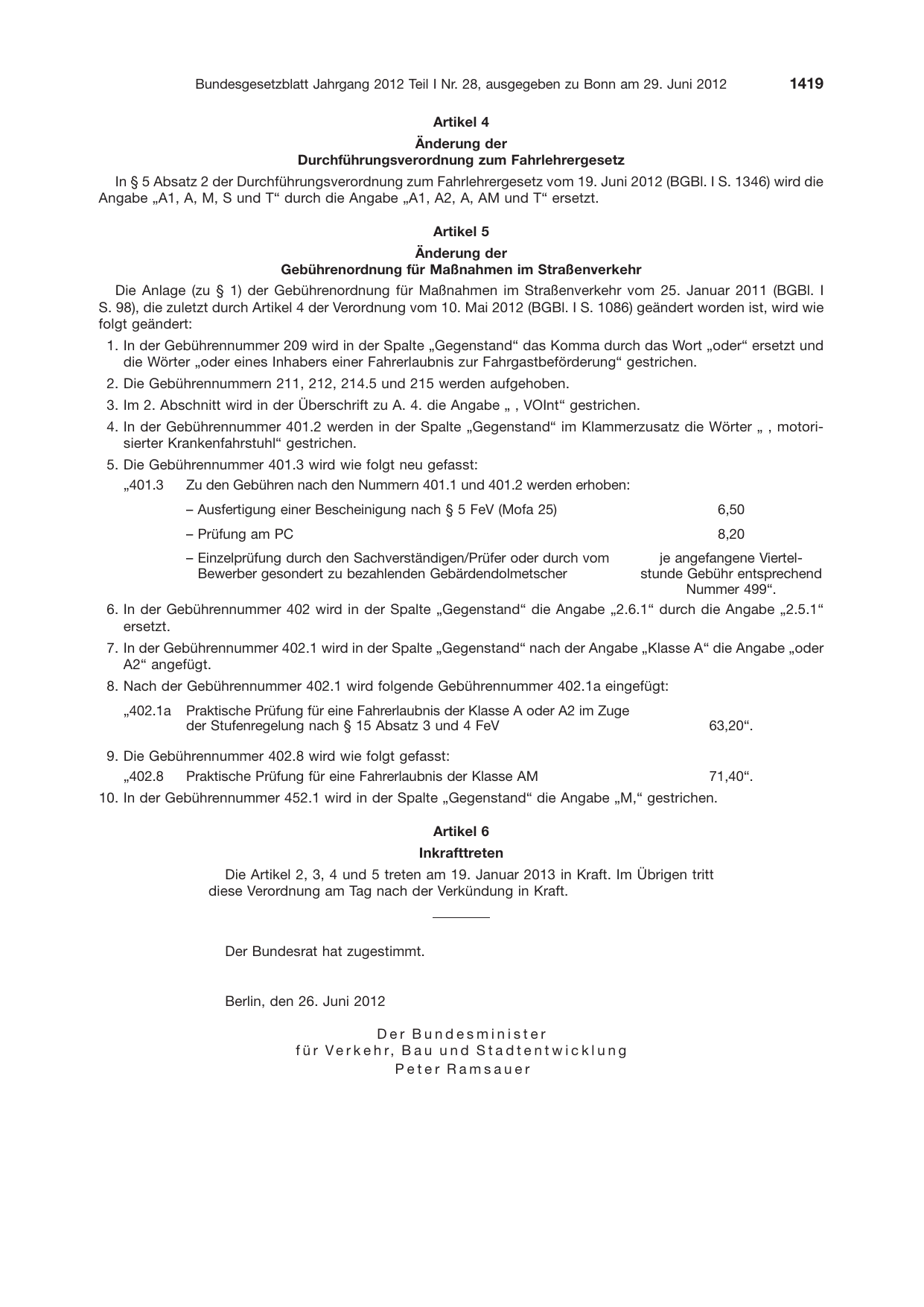 BGBl. 2012, Seite 1419 — Originalseite als Abbildung