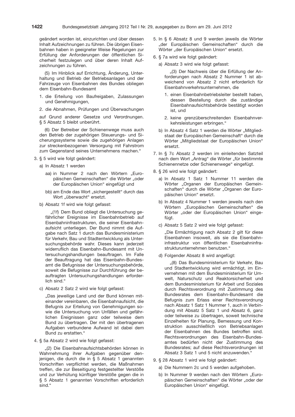 BGBl. 2012, Seite 1422 — Originalseite als Abbildung