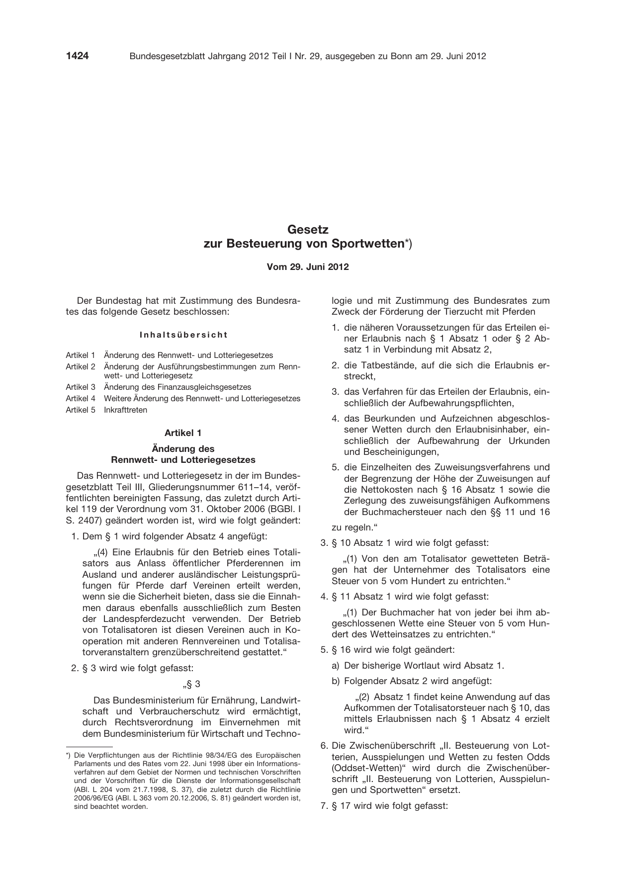 BGBl. 2012, Seite 1424 — Originalseite als Abbildung