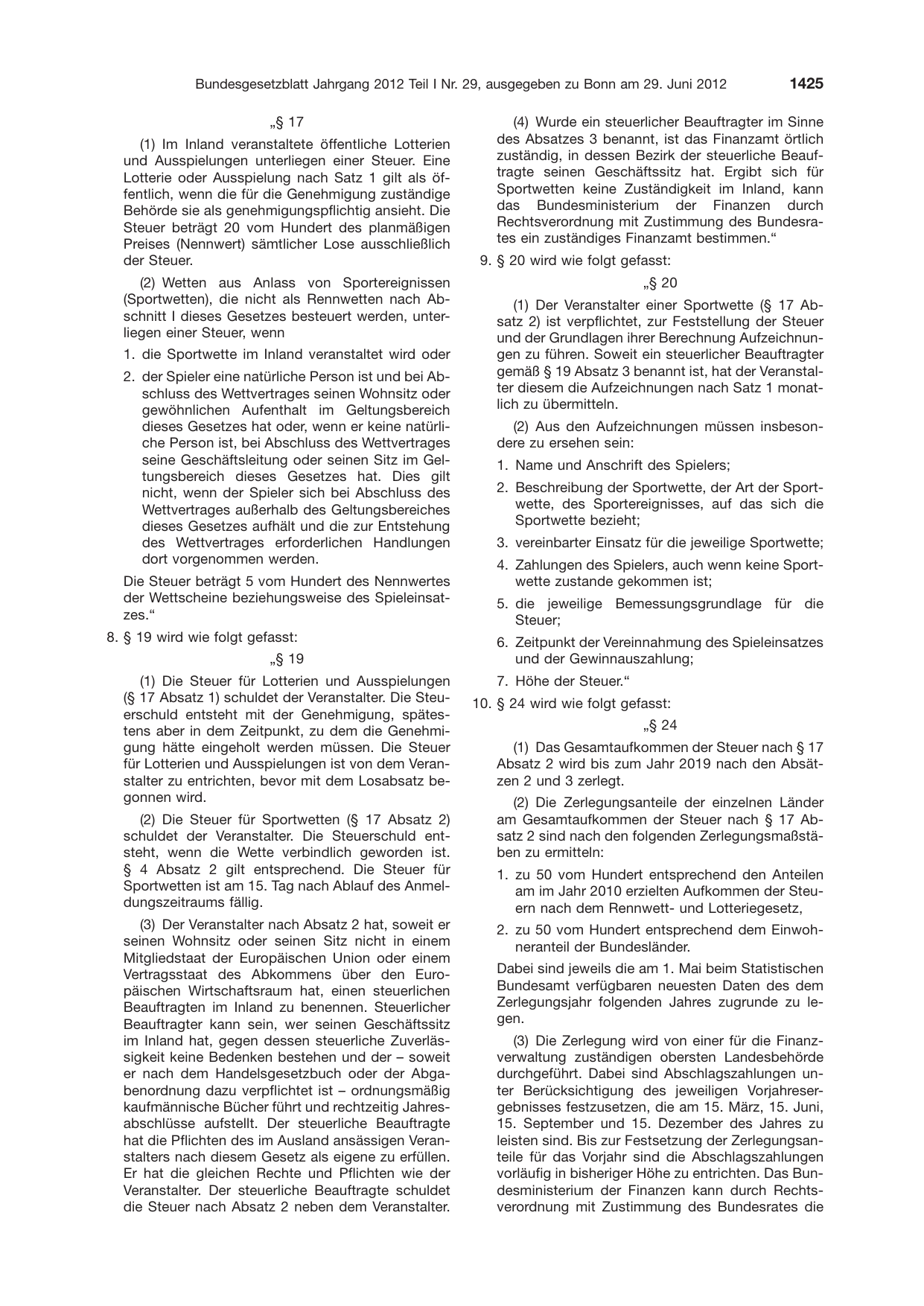 BGBl. 2012, Seite 1425 — Originalseite als Abbildung