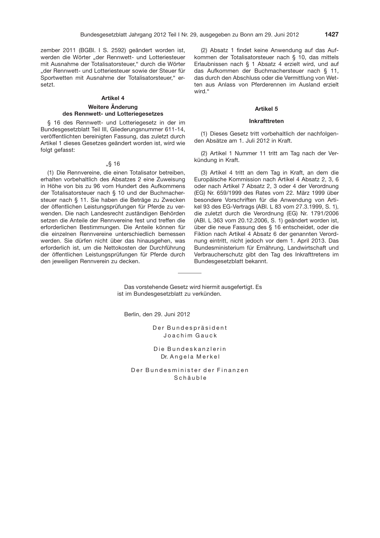 BGBl. 2012, Seite 1427 — Originalseite als Abbildung